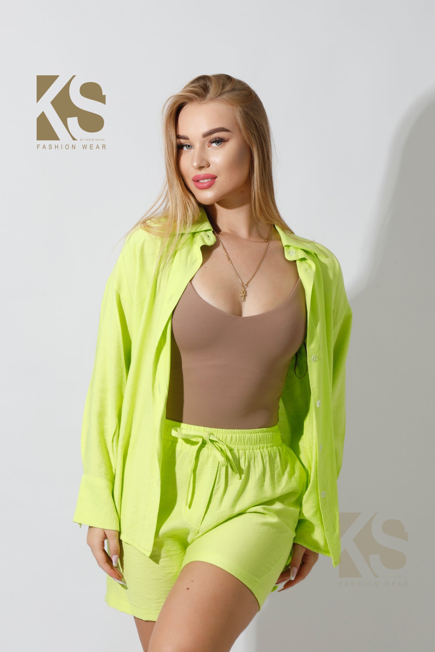 Lose Fit Shirt & Shorts Set - Lime Green