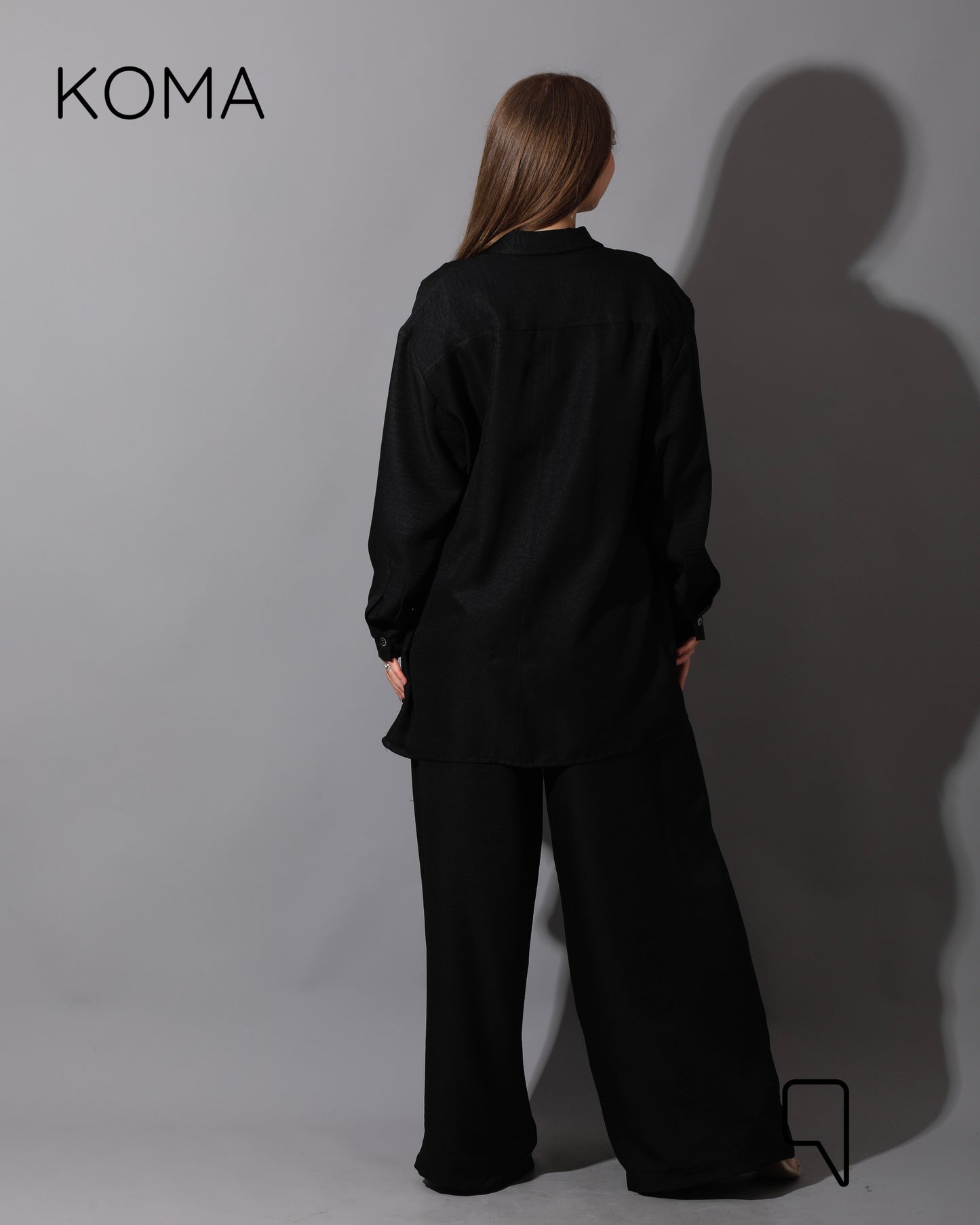 Co-Ord Lenin Long Sleeve Shirt & Wide Leg Trousers - Black