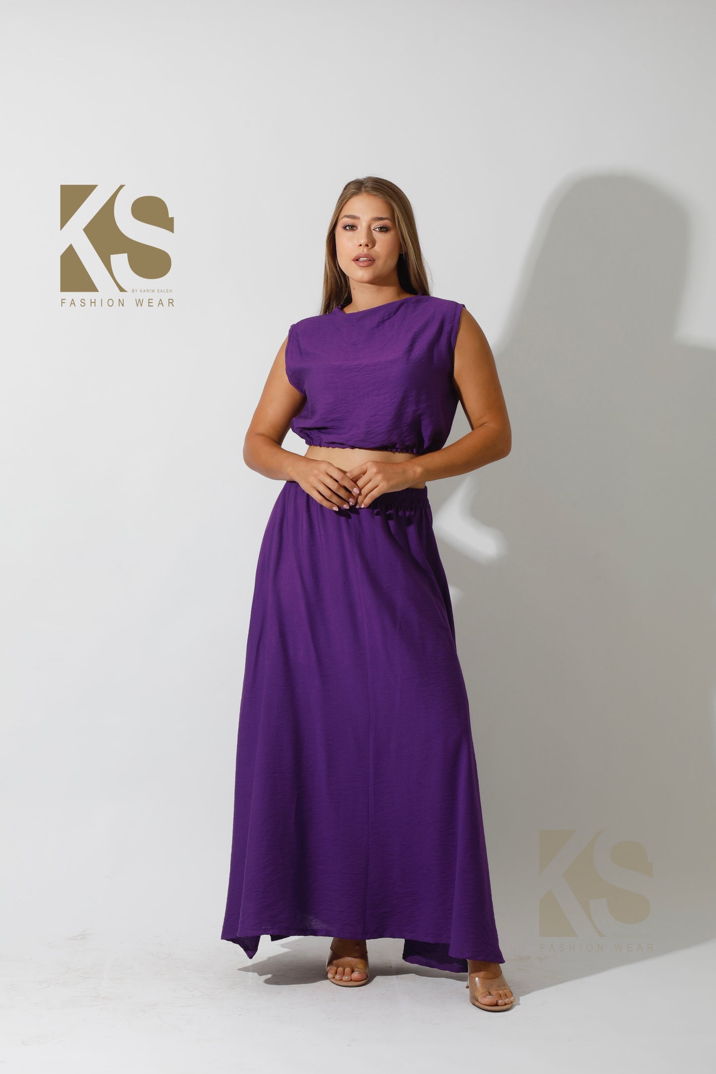 Crop Top & Maxi Side Slite Skirt Set - Purple