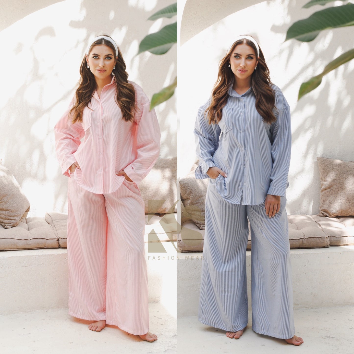 Wide Leg trousers Striped - Striped Blue