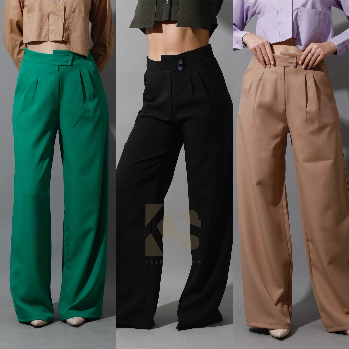 High Waist Wide Leg Trousers - Black