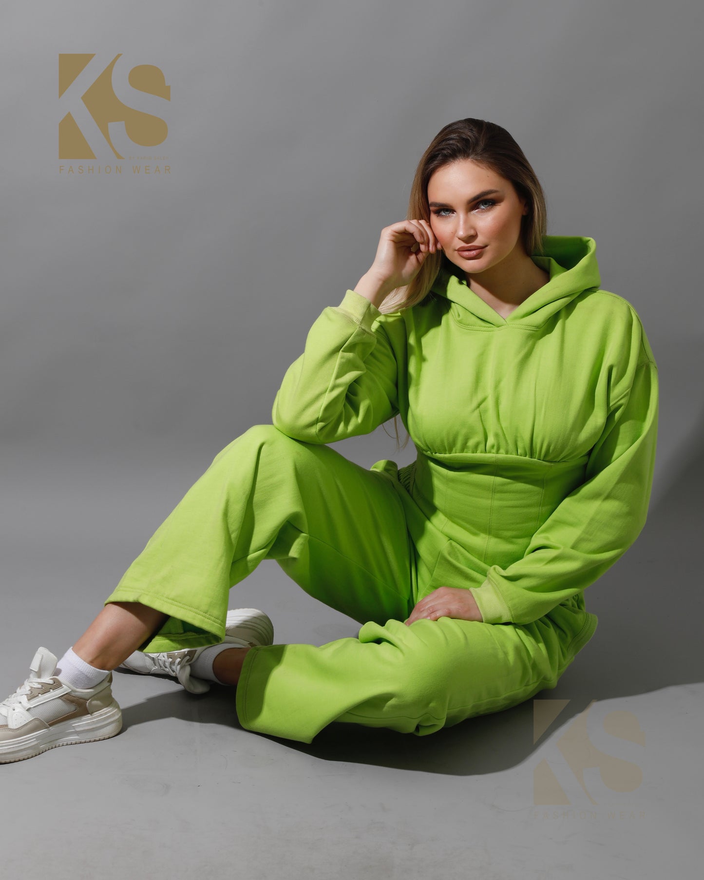 Corset Hoodie & Pants Set - Lime Green