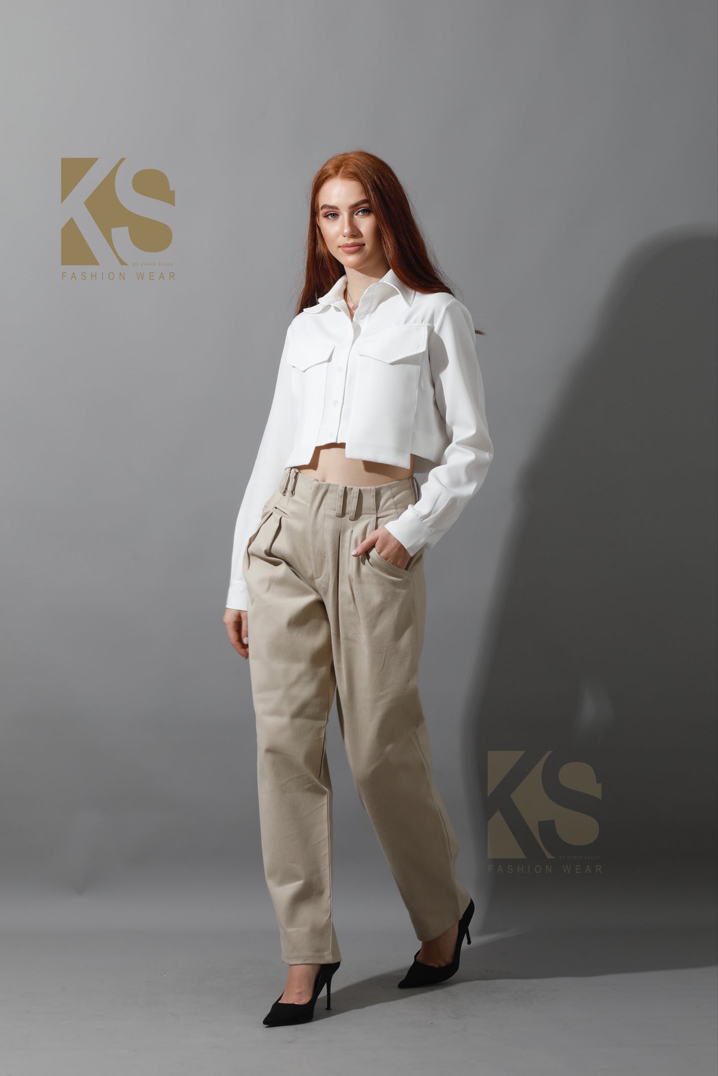 High Rise Paper-Bag Pants - Light Beige