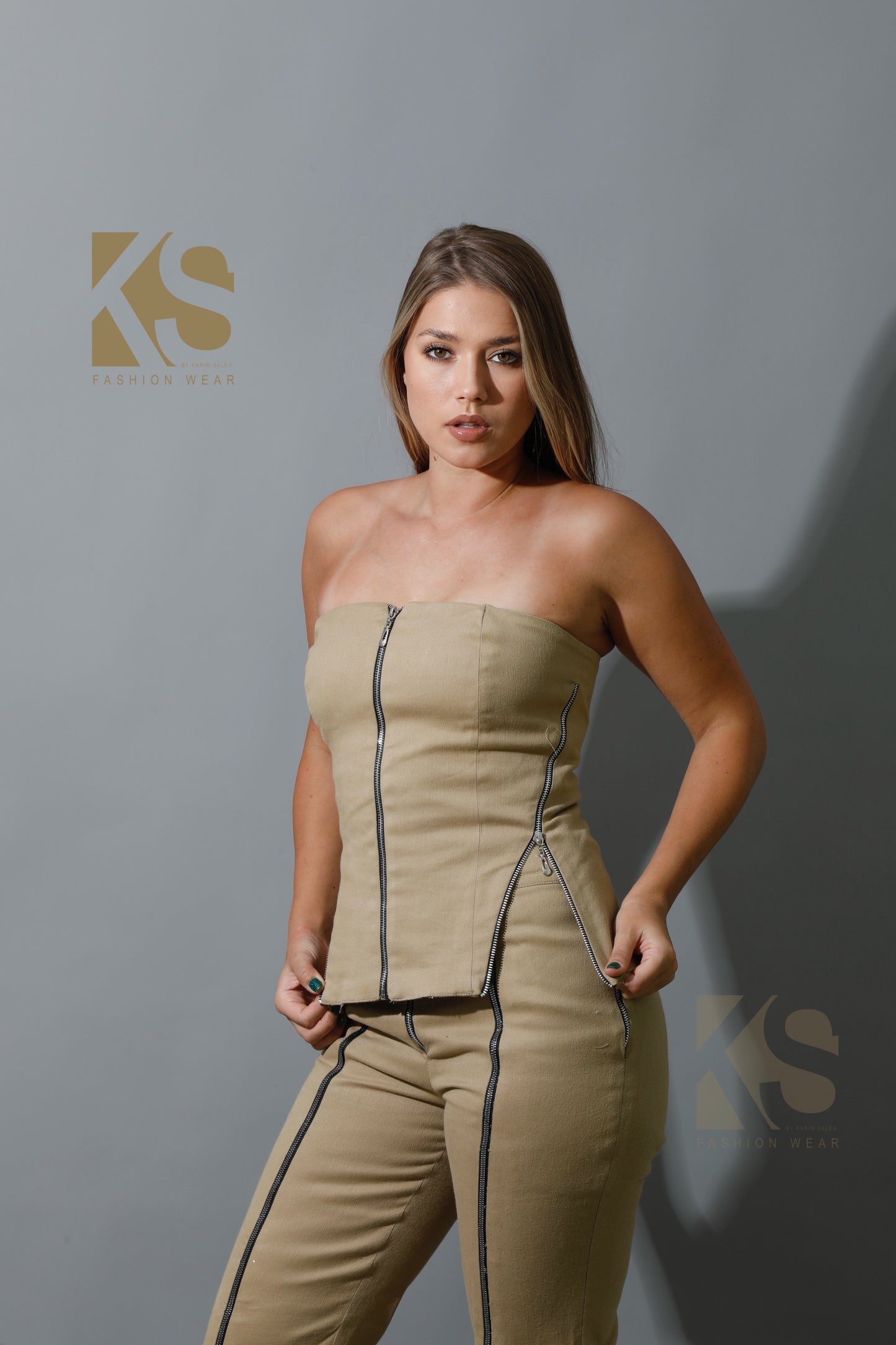 Co-Ord Some Protel Top & BootCut pants - Beige