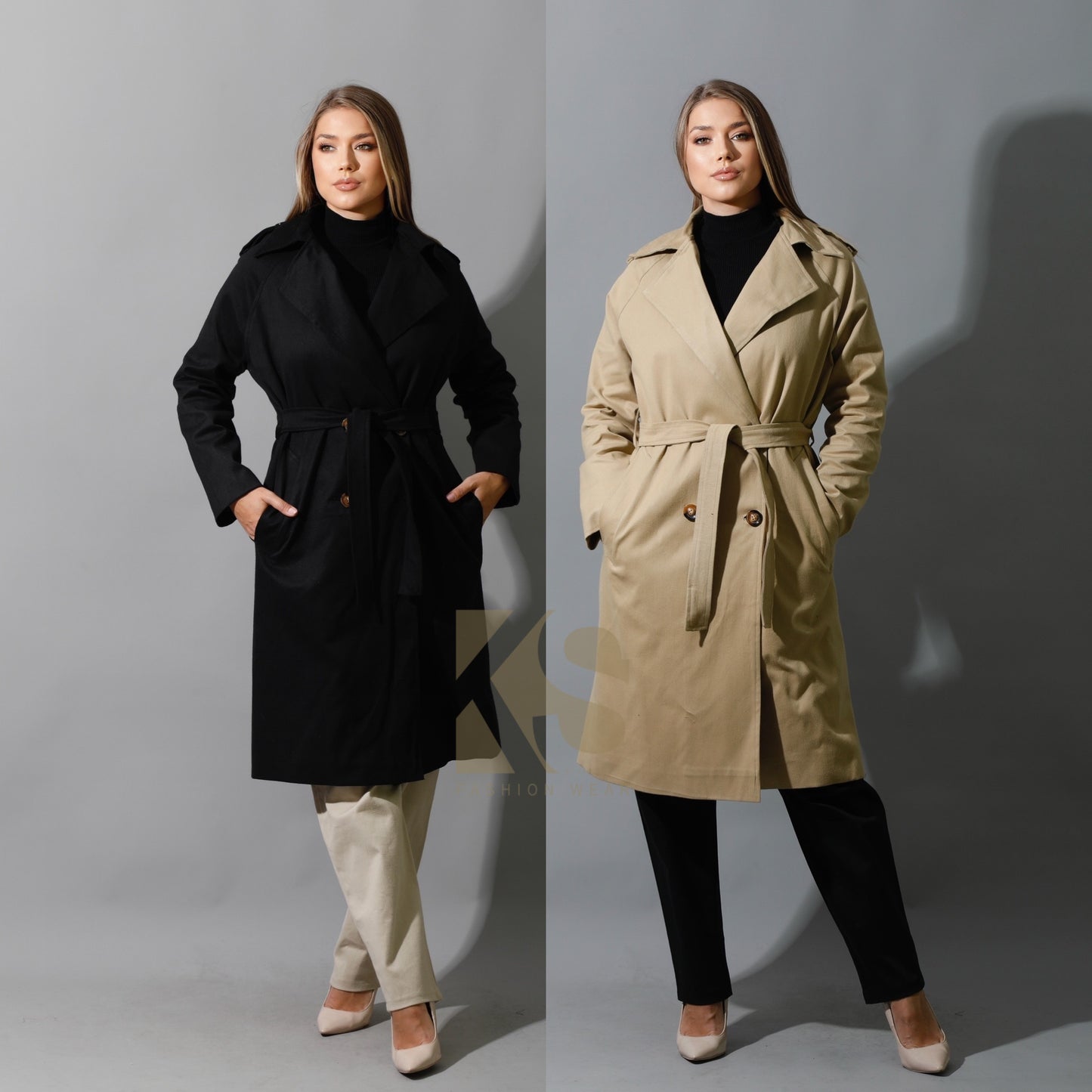 Wrapped Belted Trench Coat - Beige