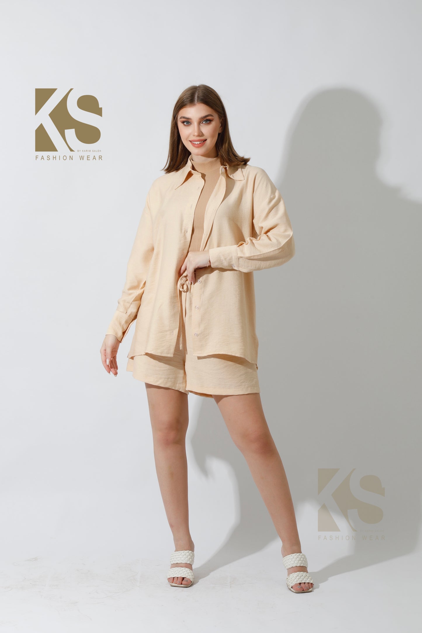 Lose Fit Shirt & Shorts Set - Beige