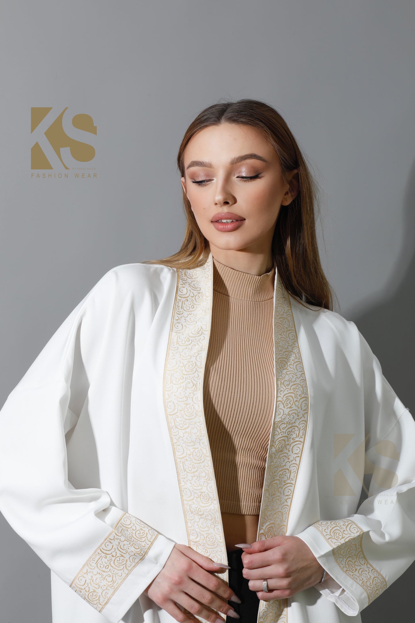 Arabic Long Kaftan - White & Gold
