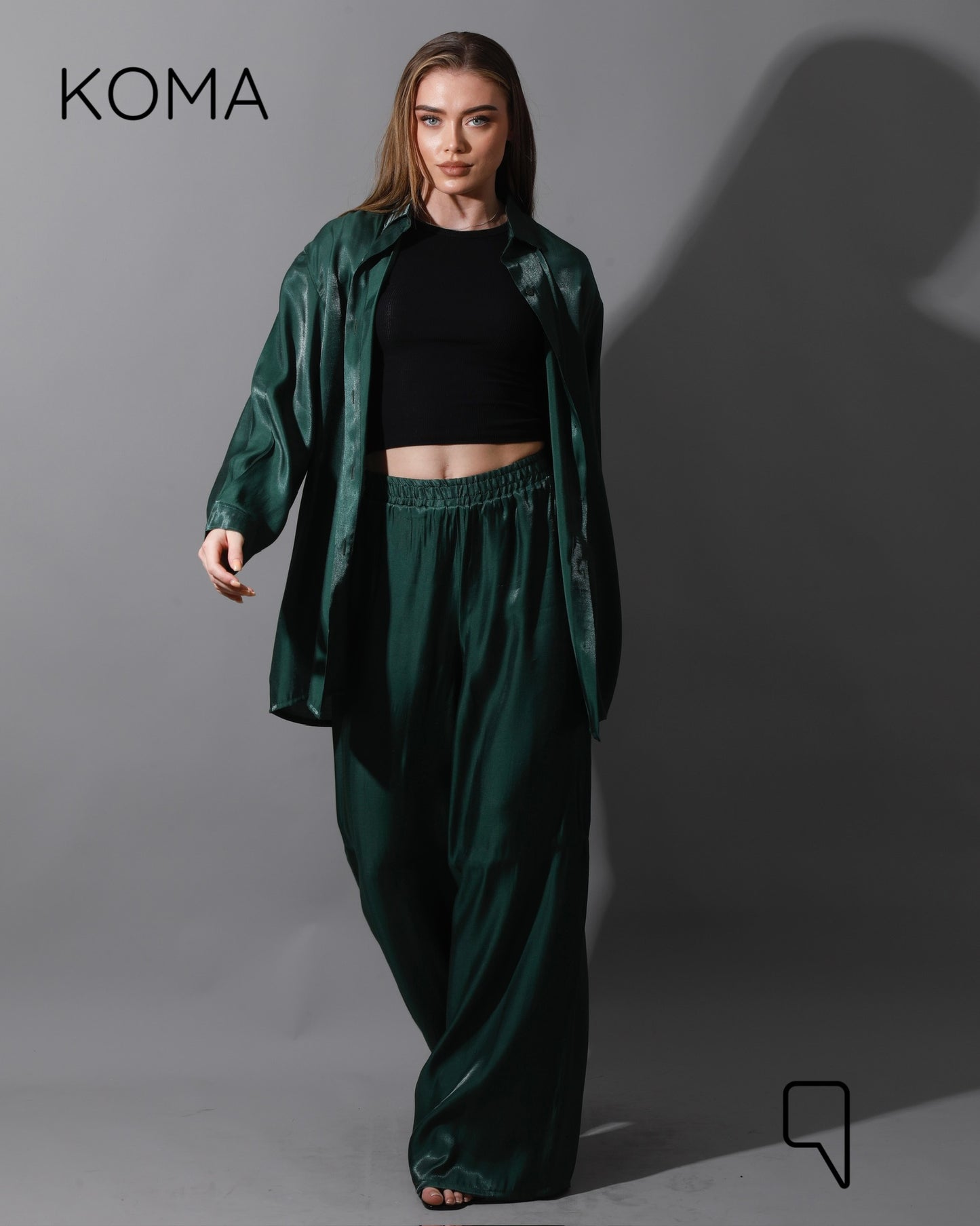 Shemer Long Shirt & Wide Leg Trousers Set - Olive
