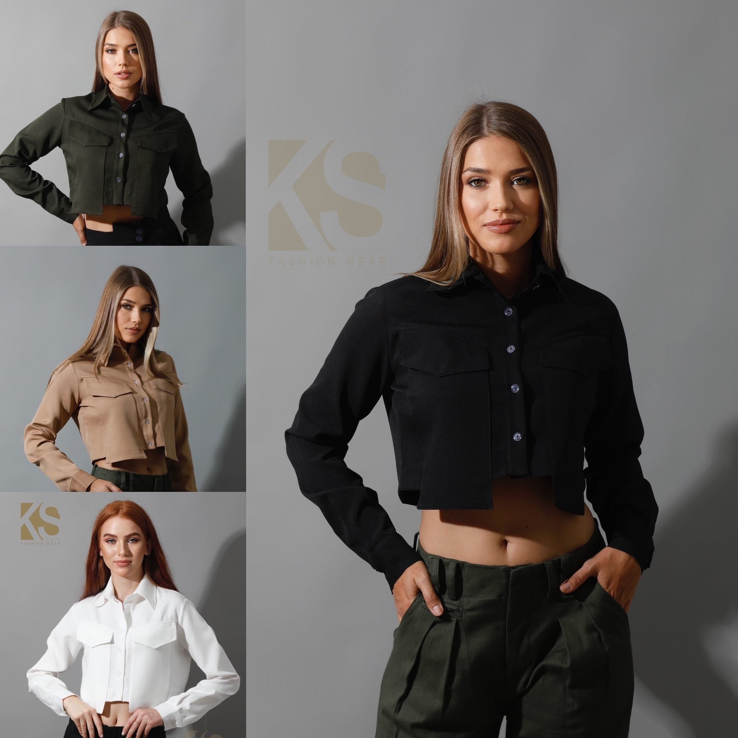 Pockets Cropped Shirt - Black