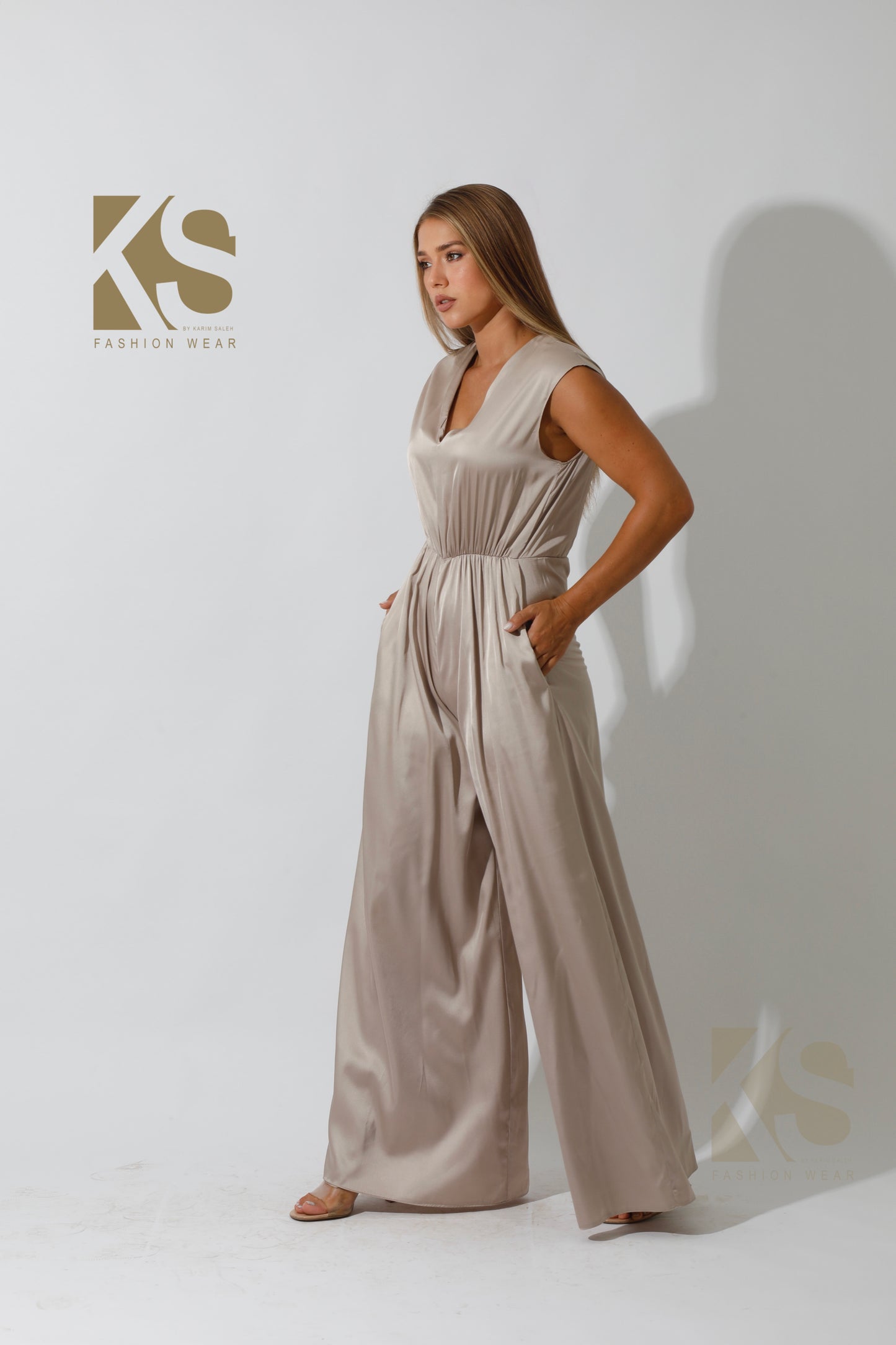 Flared Jumpsuit - Beige