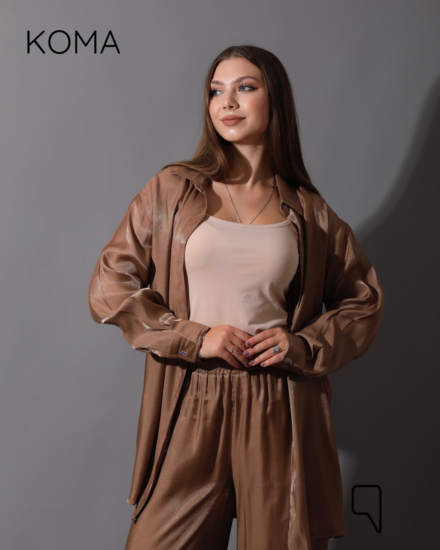 Shemer Long Shirt & Wide Leg Trousers Set - Camel