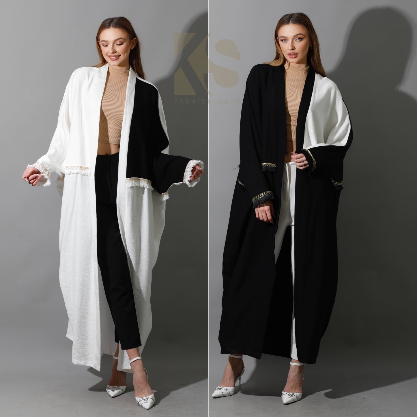 Lose Double Color Kaftan - White X Black
