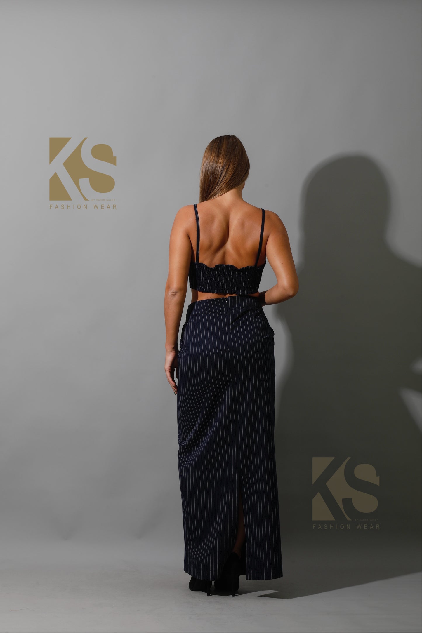 Striped Bra Top Co-Ord - Navy