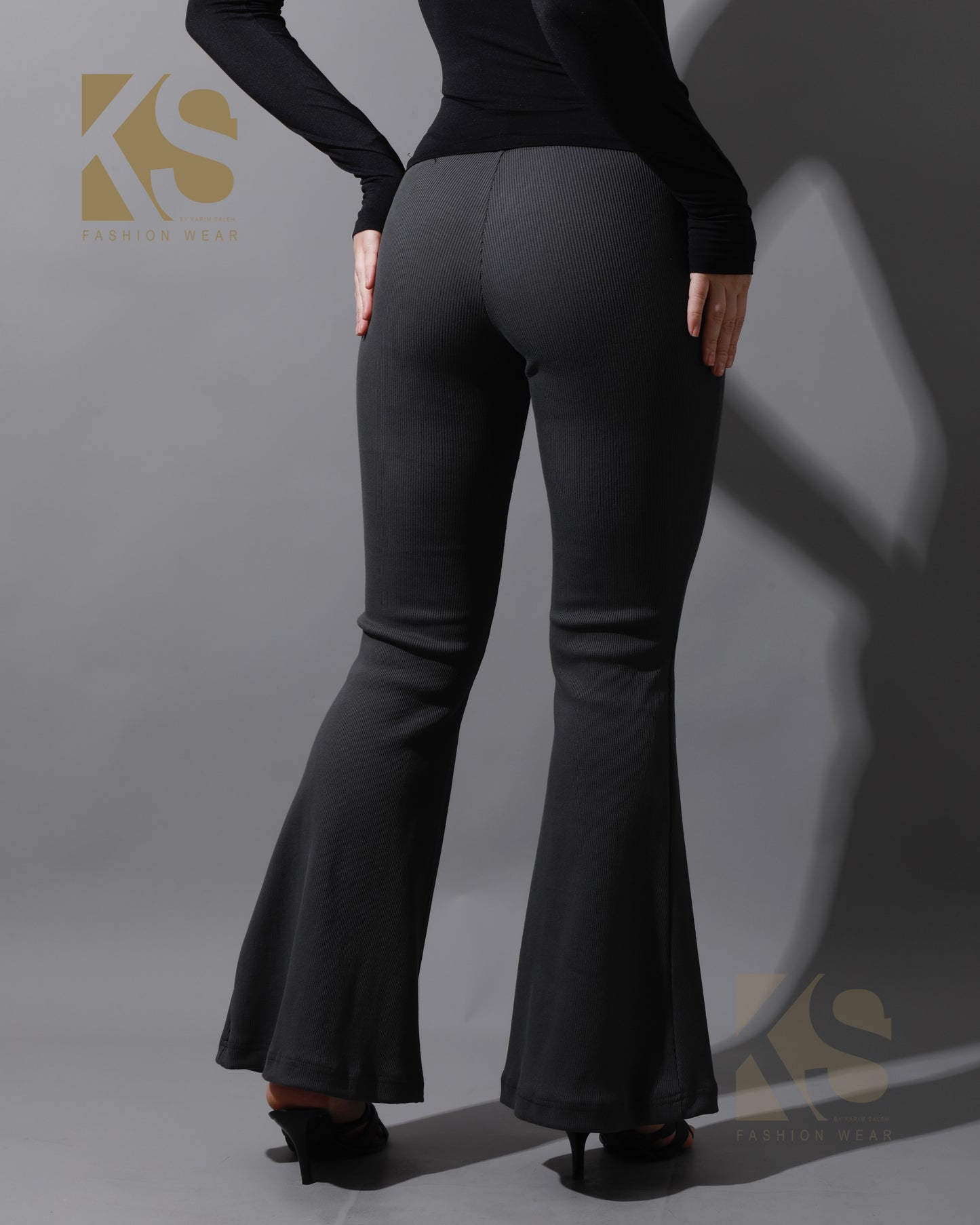 Slinky Flared Trousers - Gray