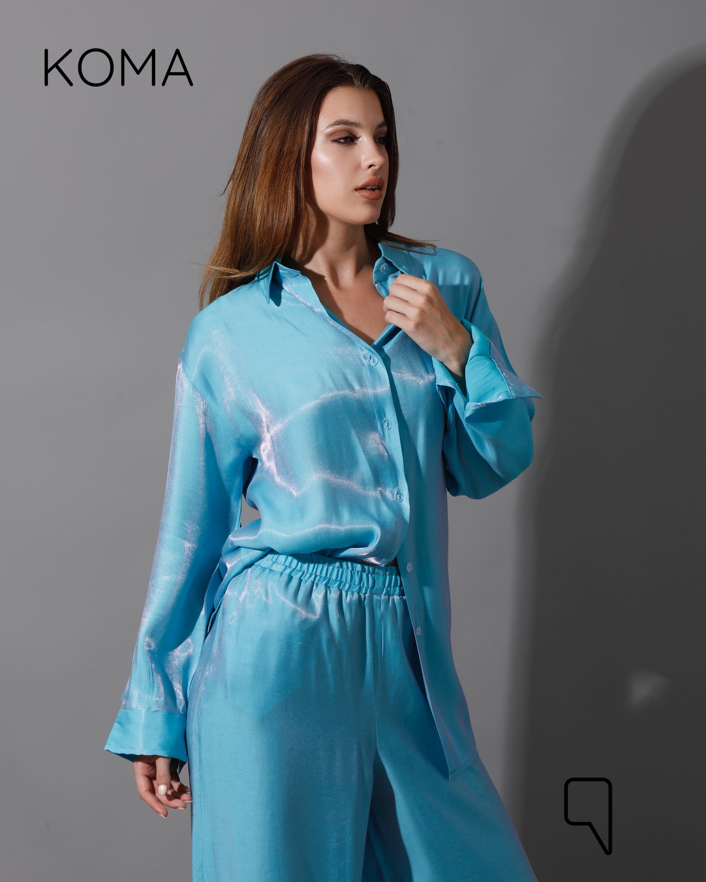 Shemer Long Shirt & Wide Leg Trousers Set - Turquoise
