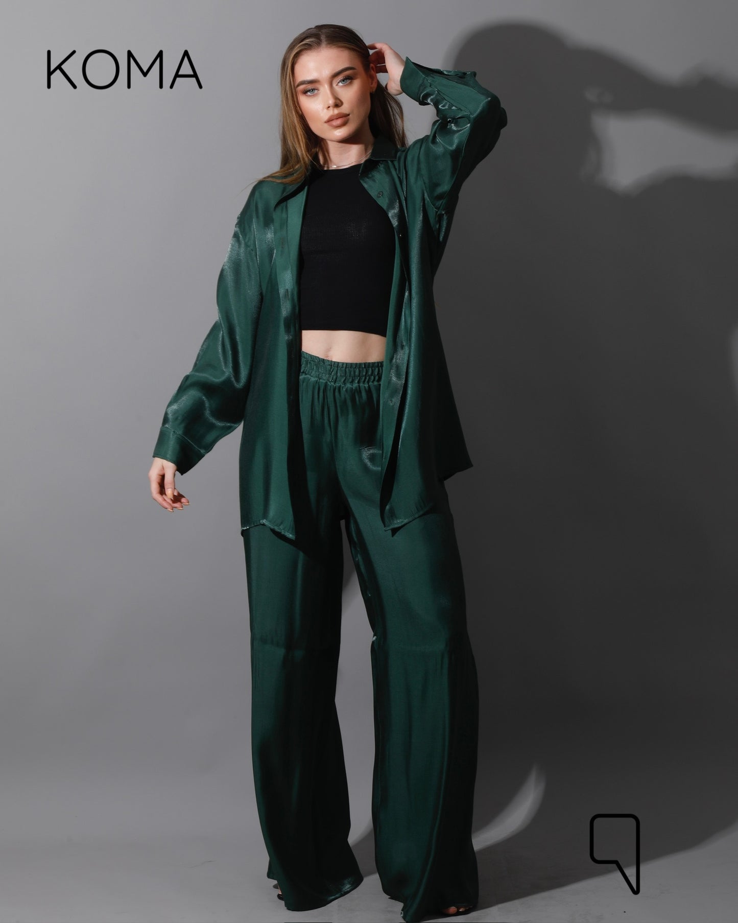 Shemer Long Shirt & Wide Leg Trousers Set - Olive