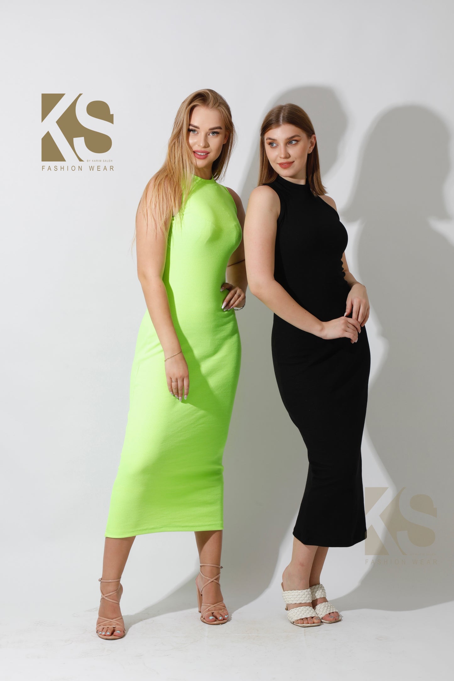 Slinky High Neck Midi Sleeveless Dress - Black