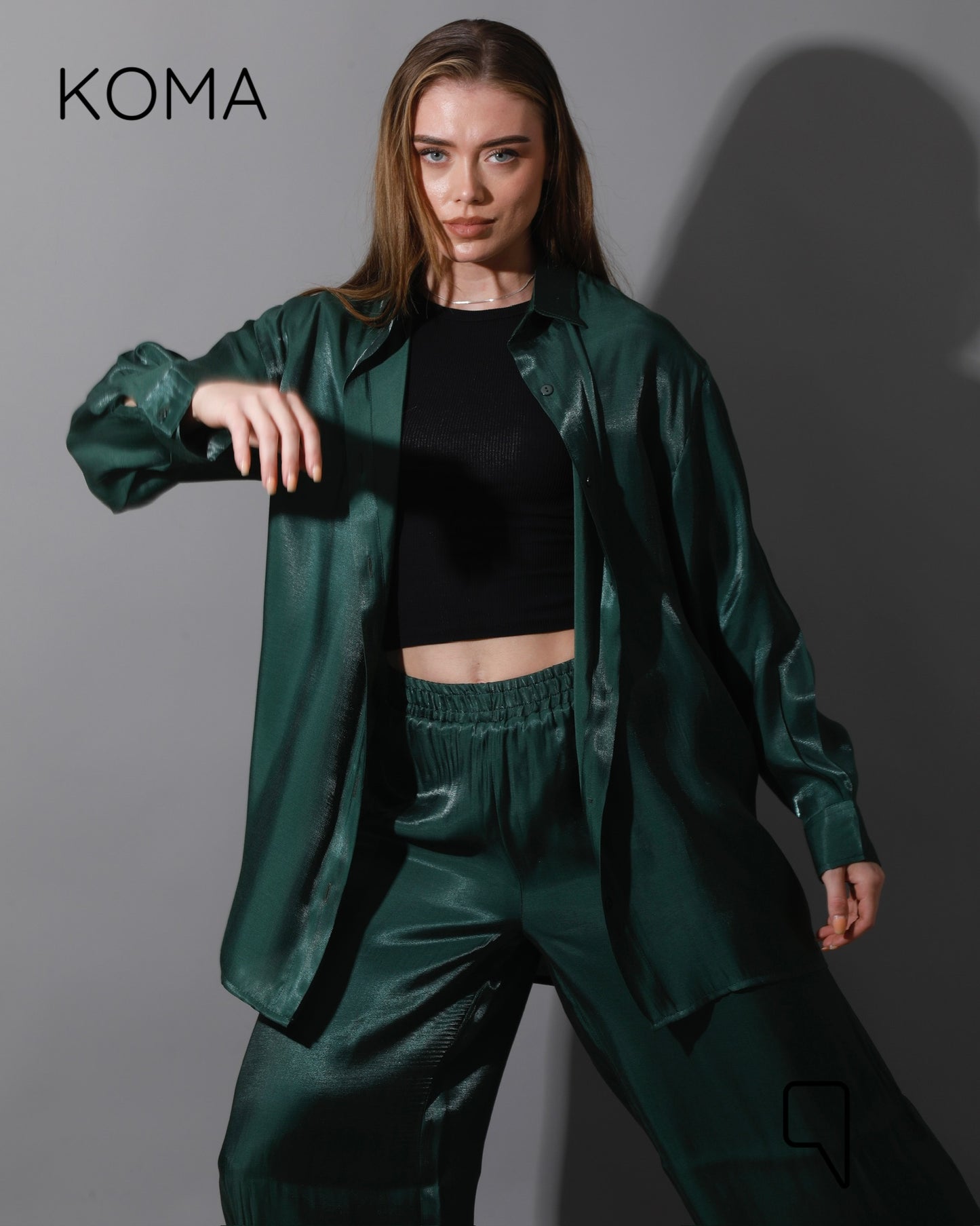 Shemer Long Shirt & Wide Leg Trousers Set - Olive