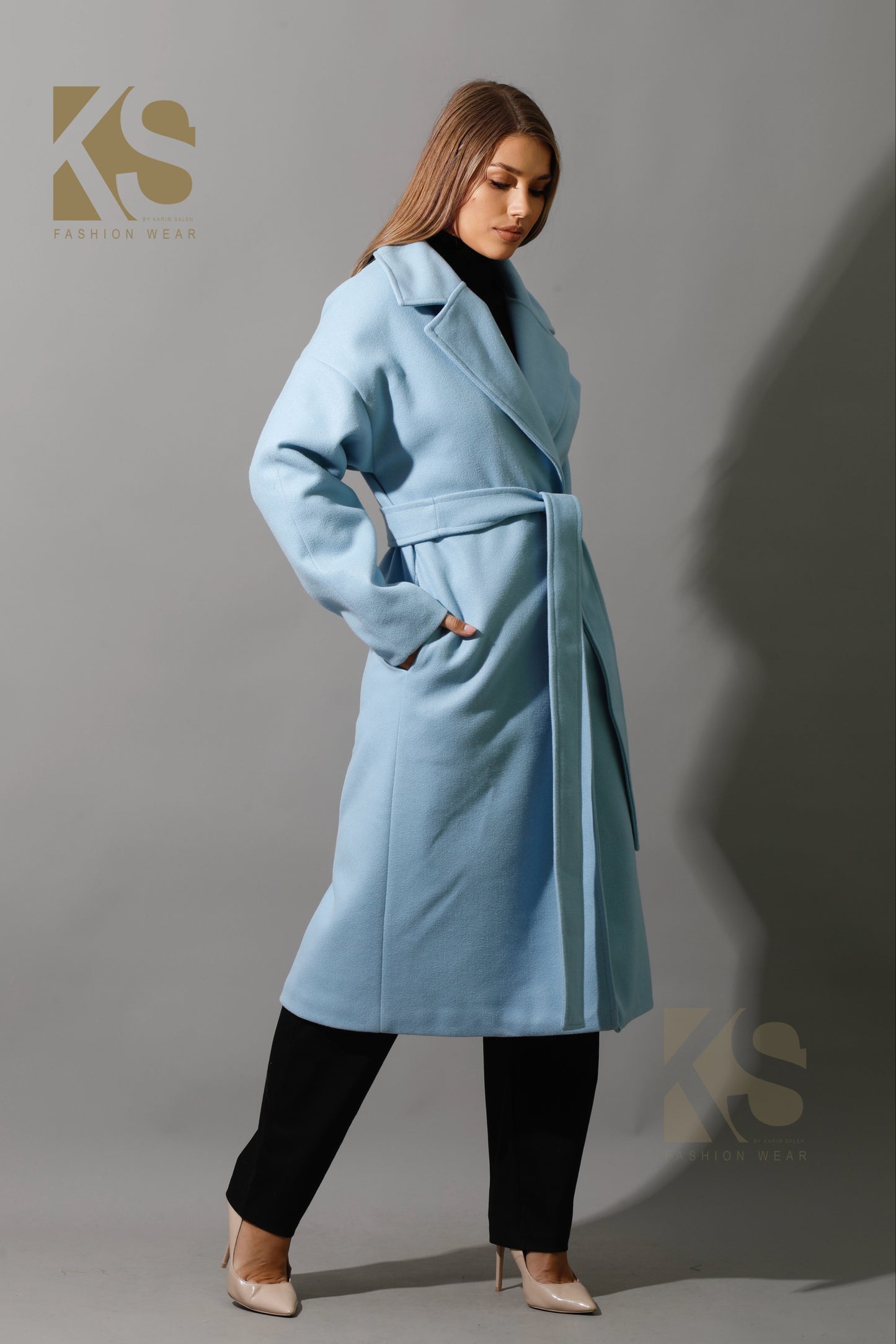 Oversized Wrapped Coat - Babe Blue