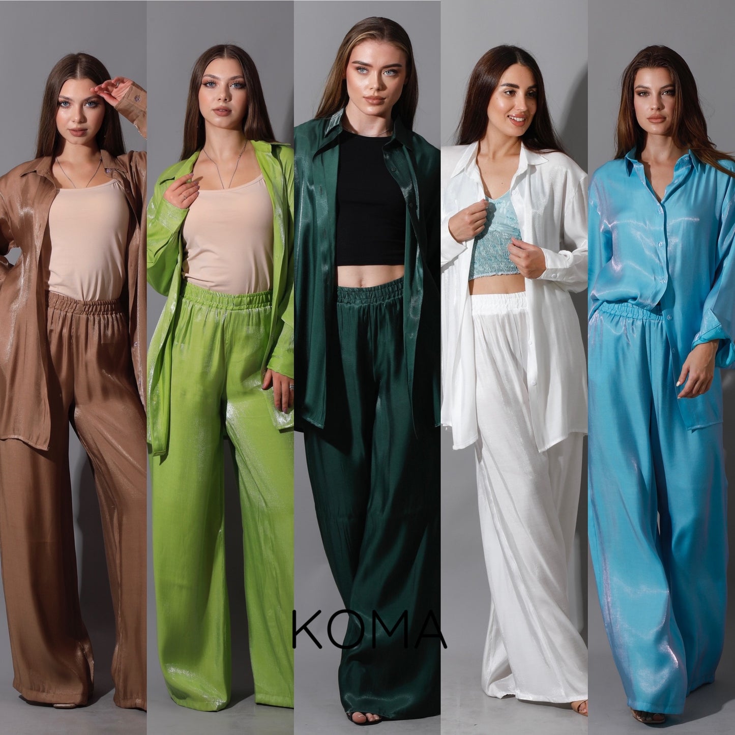 Shemer Long Shirt & Wide Leg Trousers Set - Lime Green