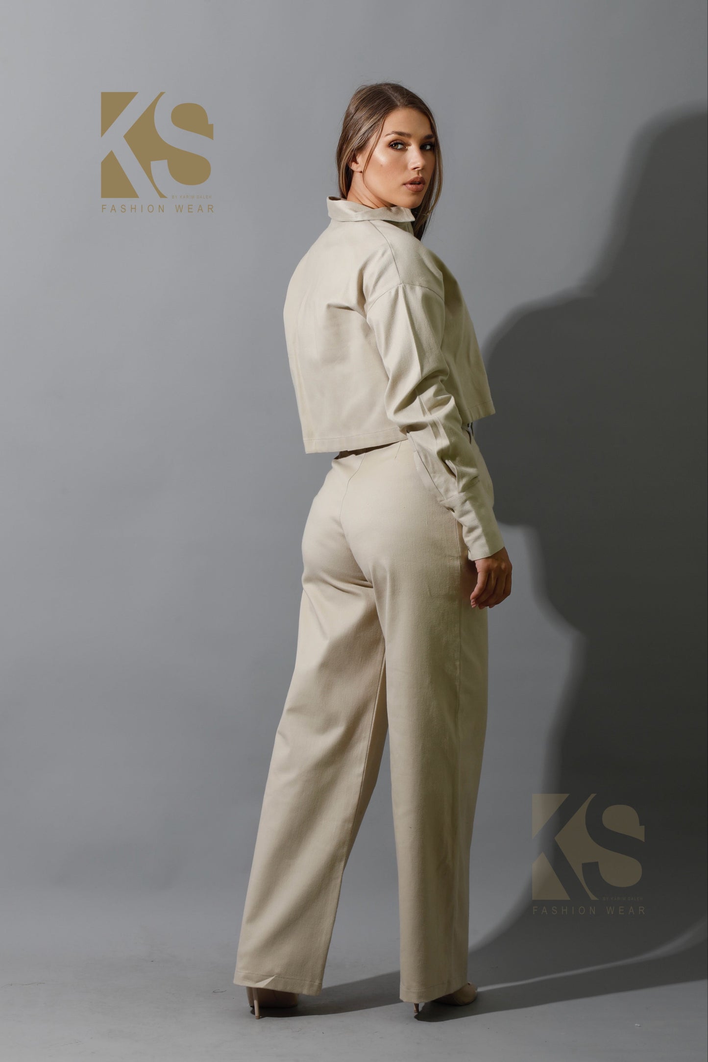 Co-ord Pleated Wide Leg Pants - Beige