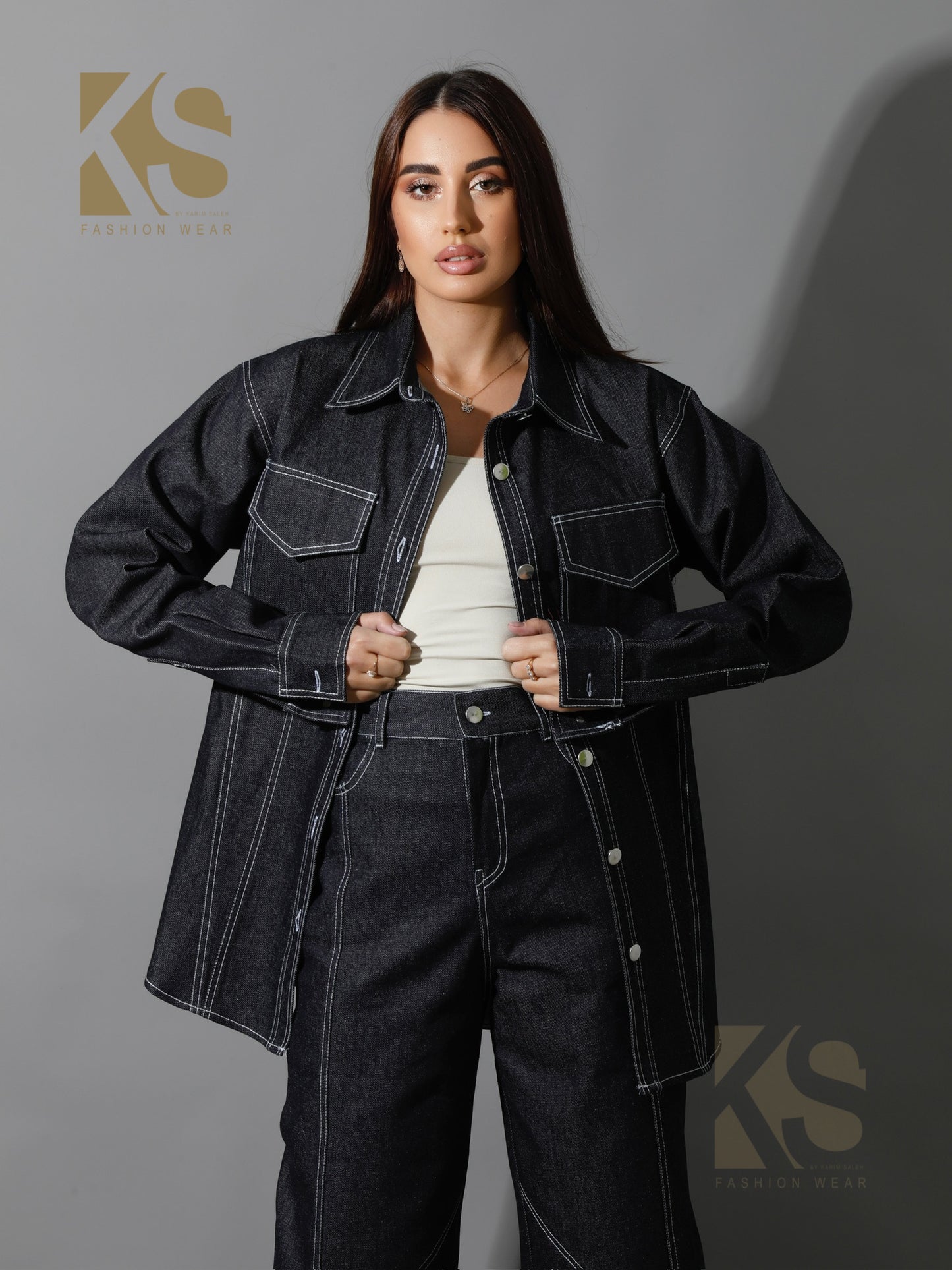 Co-Ord Jeans Cutout Shirt - Navy Blue