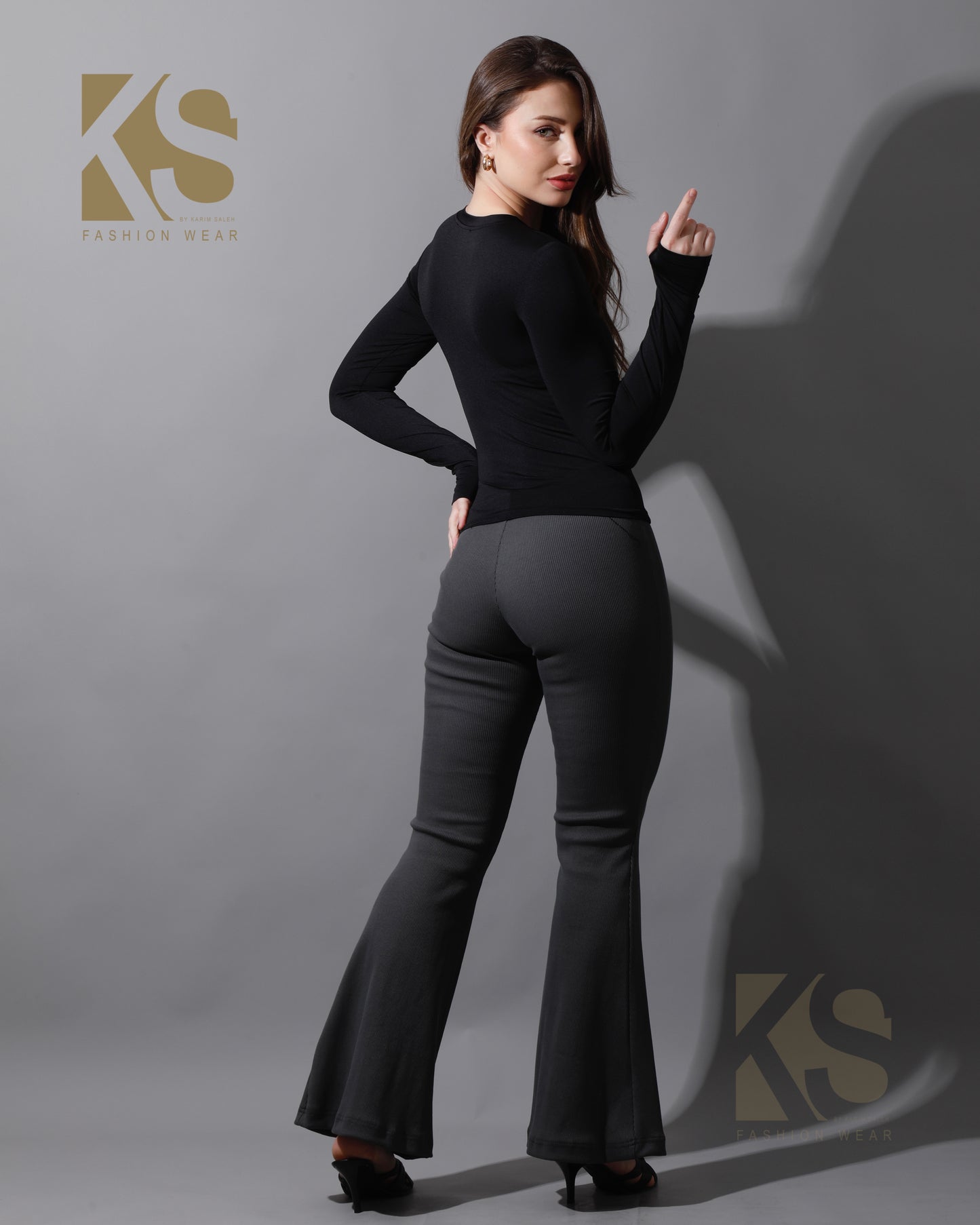 Slinky Flared Trousers - Gray