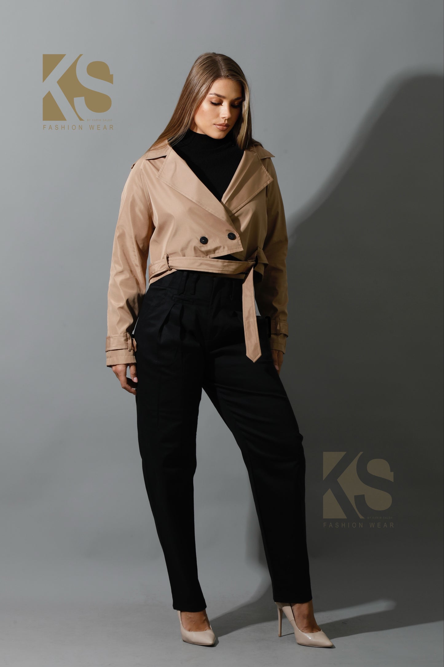 Double Breasted Trench Jacket - Beige