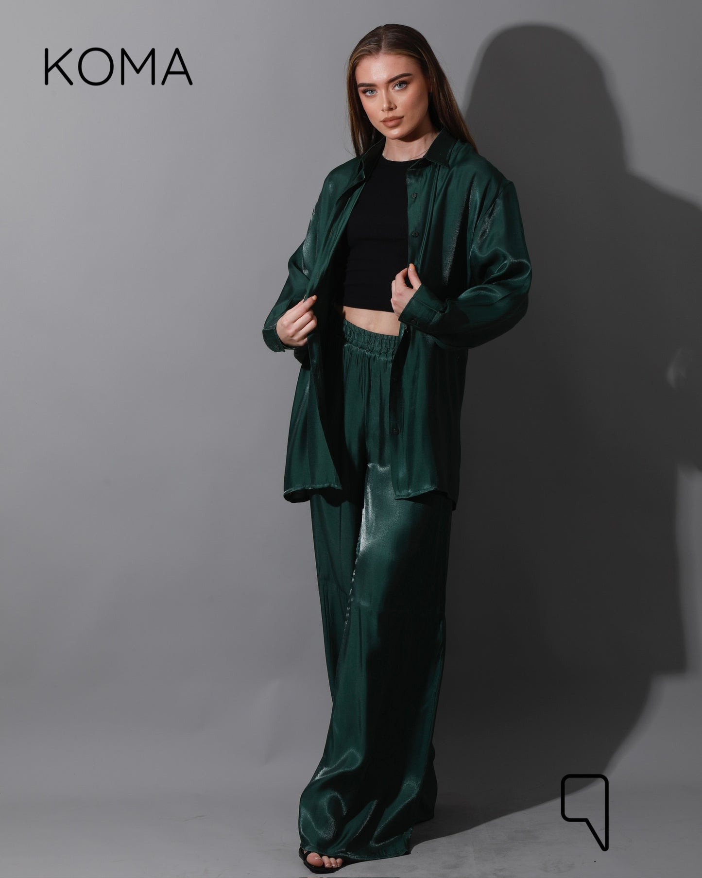 Shemer Long Shirt & Wide Leg Trousers Set - Olive