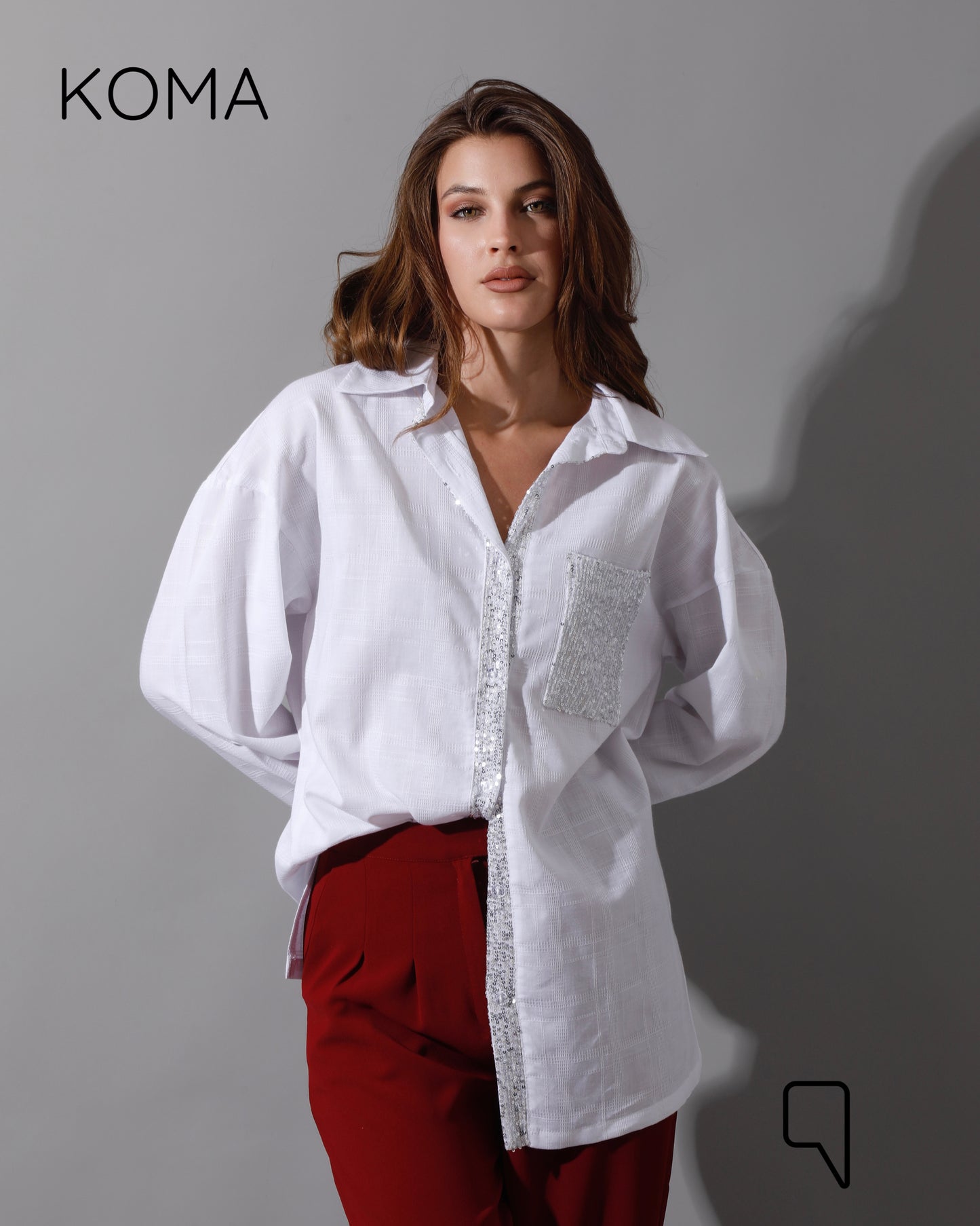 Glitter Long Sleeves Shirt - White