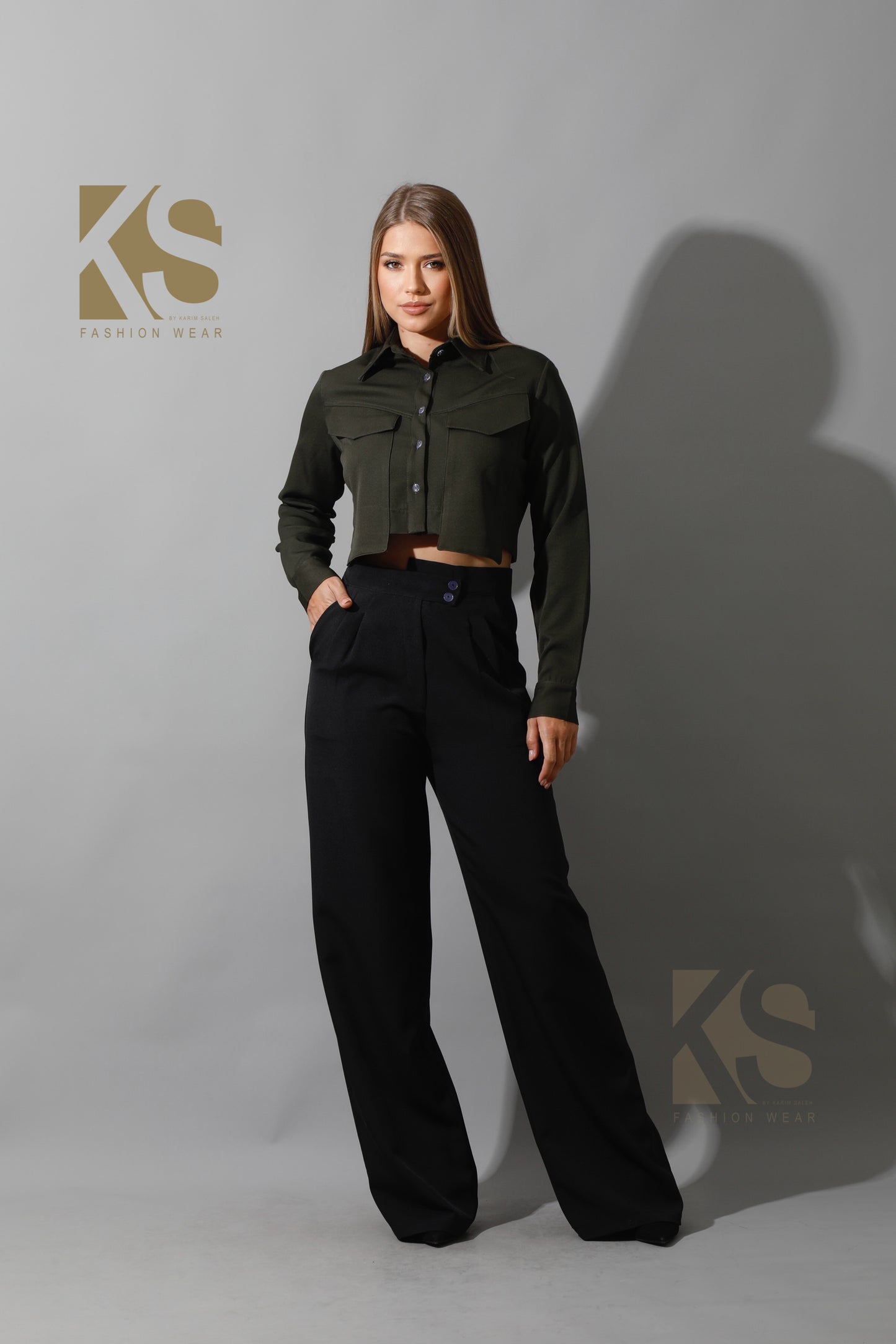 Pockets Cropped Shirt - Olive