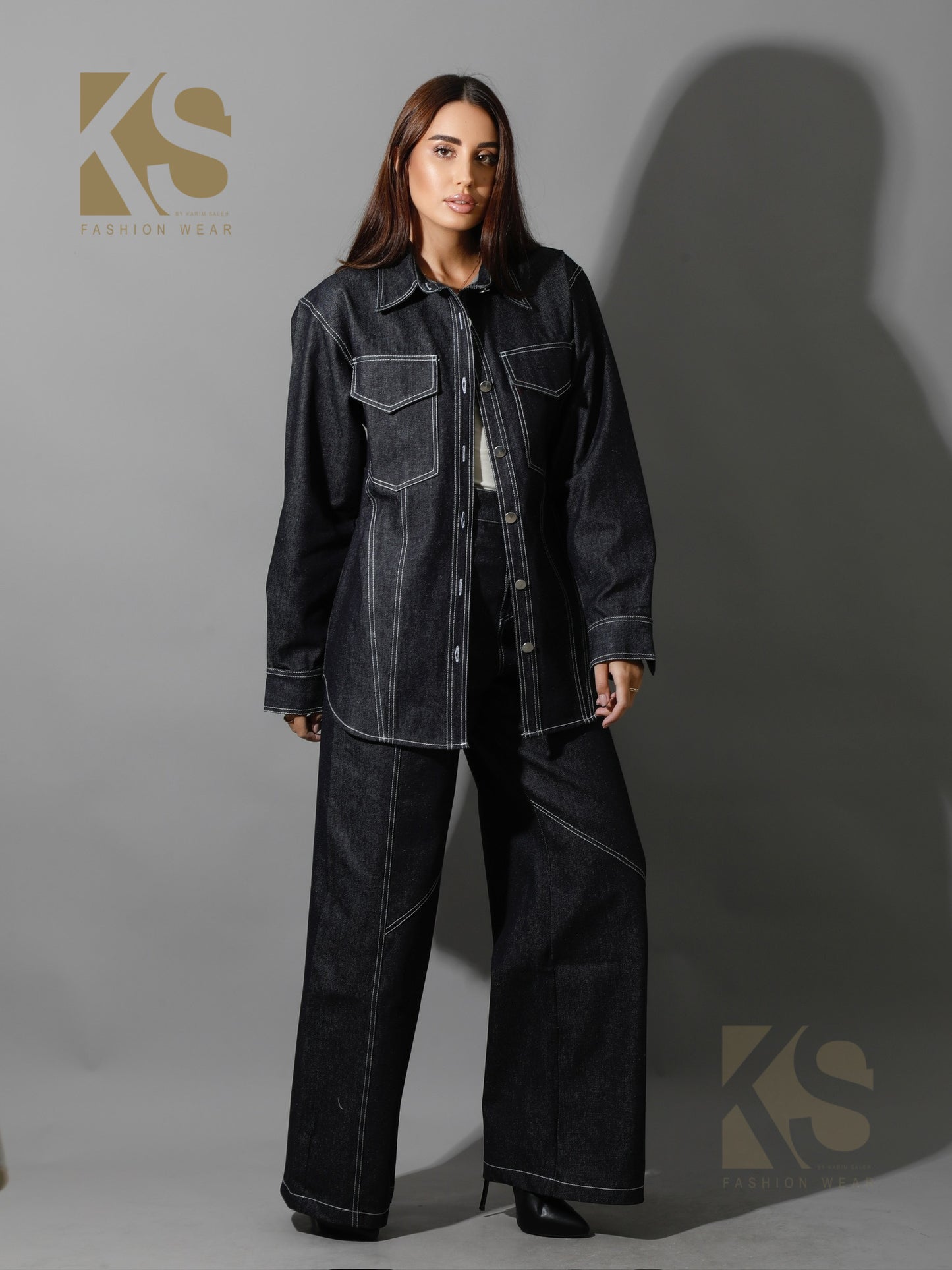 Co-Ord Jeans Cutout Shirt - Navy Blue