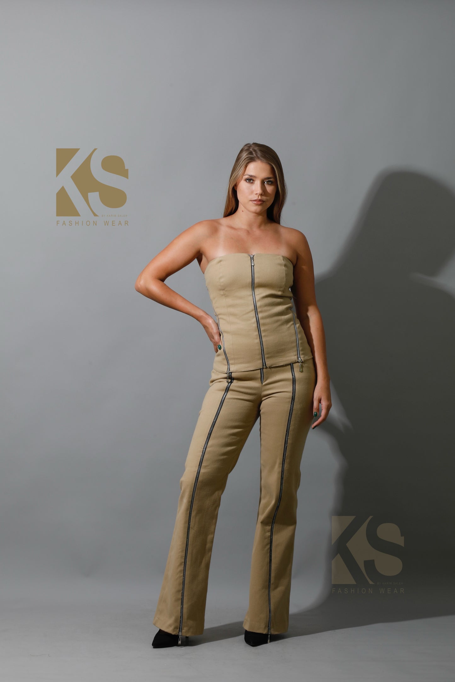 Co-Ord Some Protel Top & BootCut pants - Beige