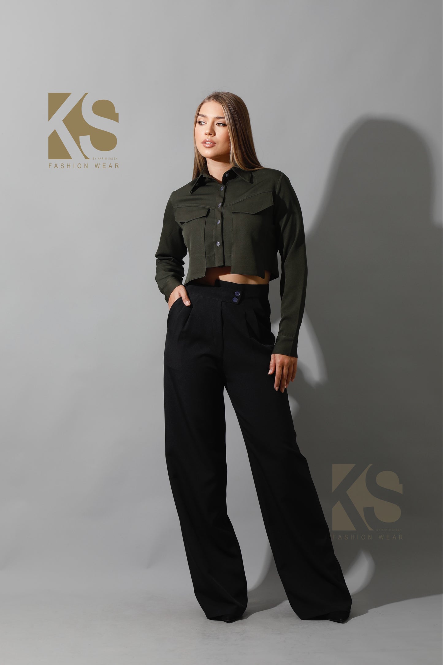 Pockets Cropped Shirt - Olive
