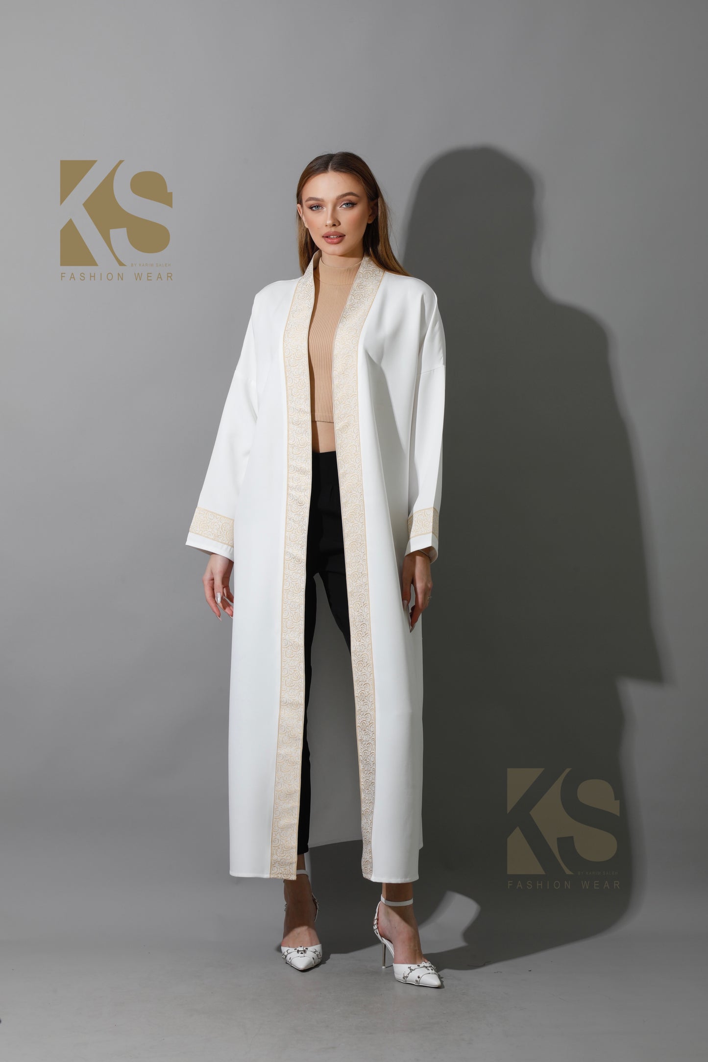 Arabic Long Kaftan - White & Gold