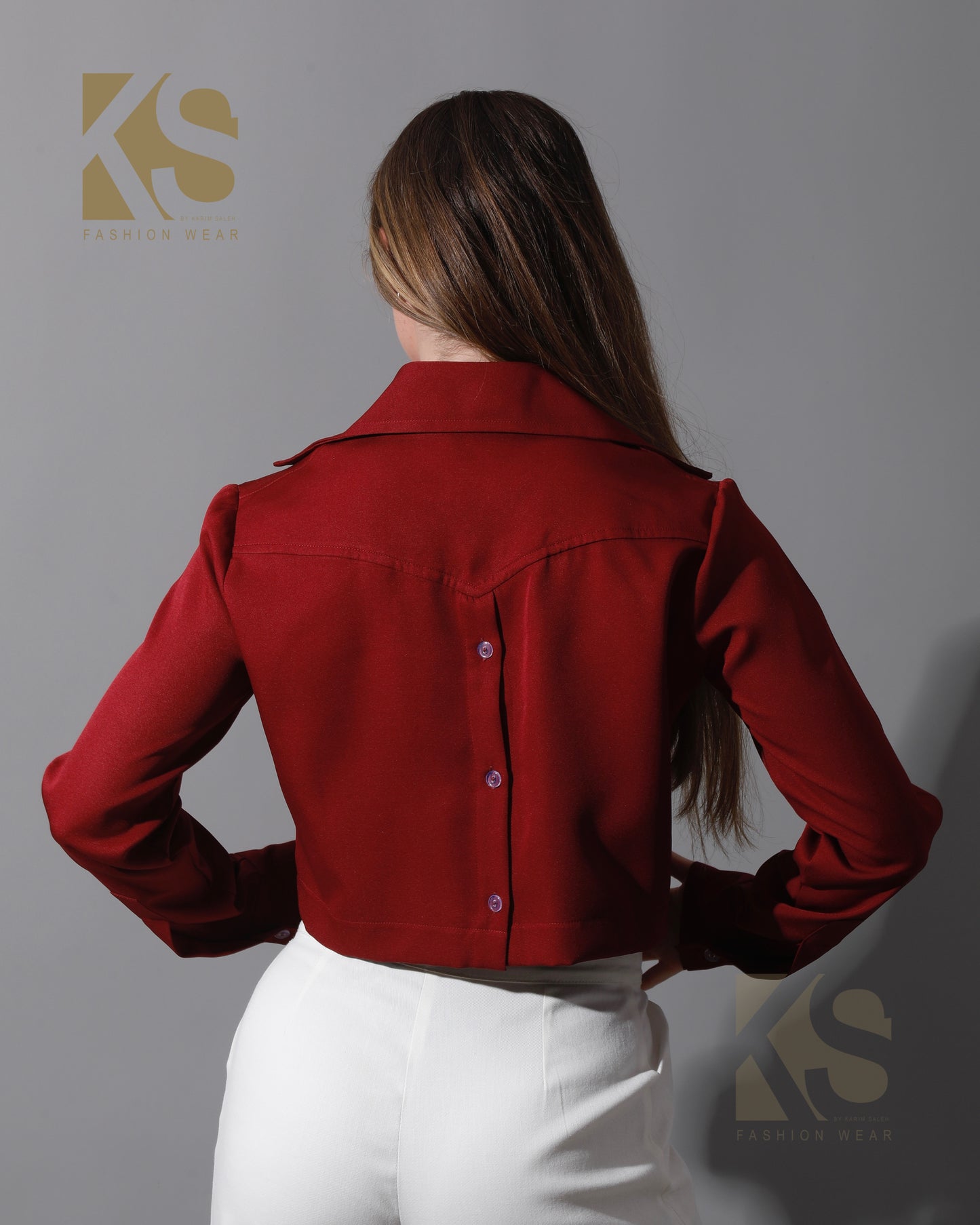 Pockets Cropped Shirt - Maroon