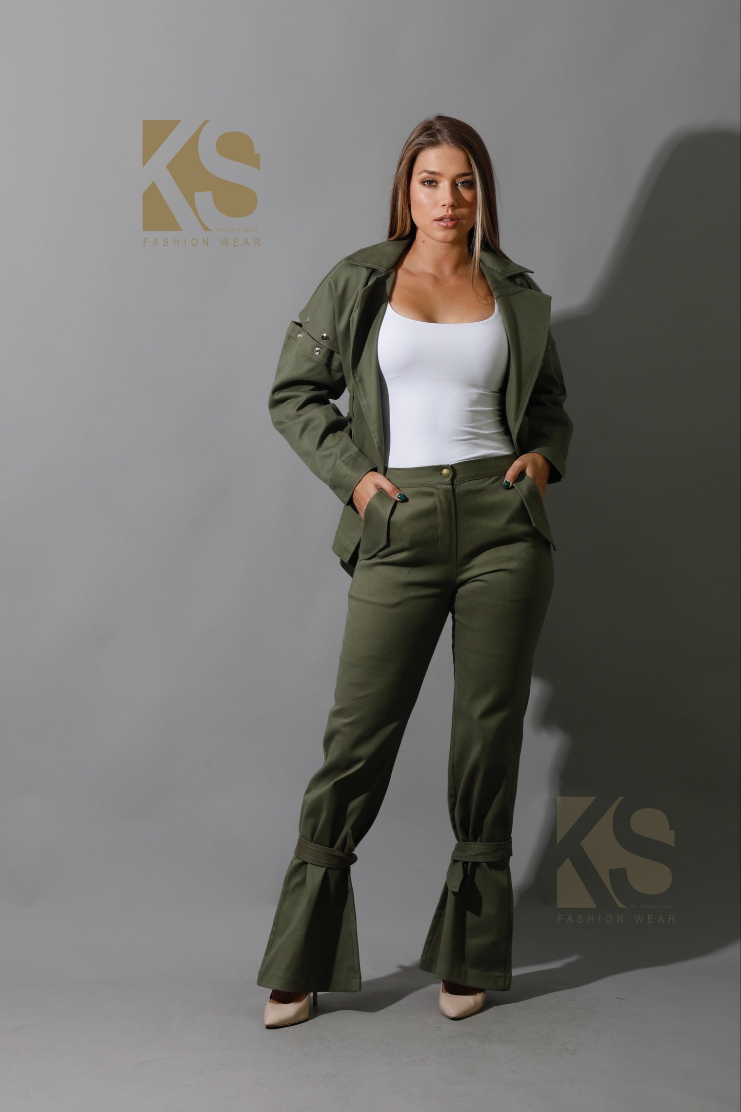 Co-Ord Detached Sleeves Jacket - Olive
