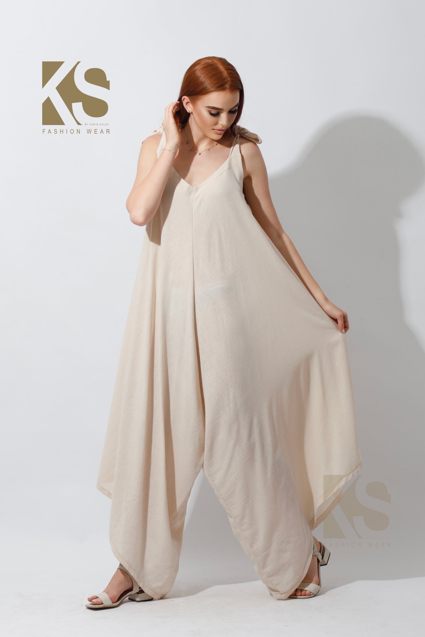 Tied Up Lose Jumpsuit - Beige