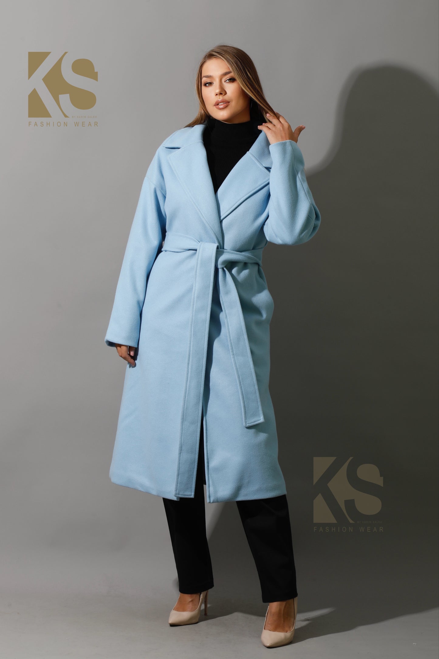 Oversized Wrapped Coat - Babe Blue