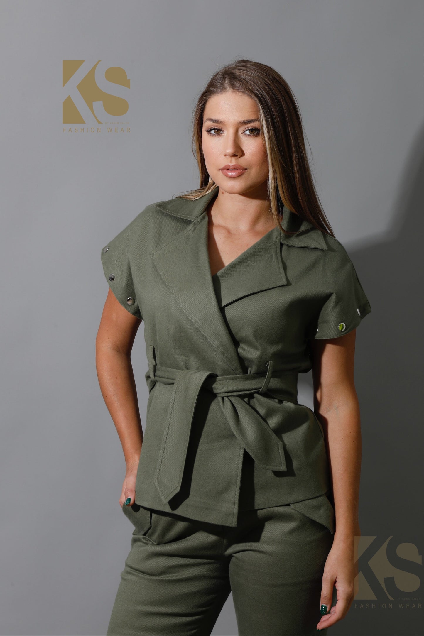 Co-Ord Detached Sleeves Jacket - Olive