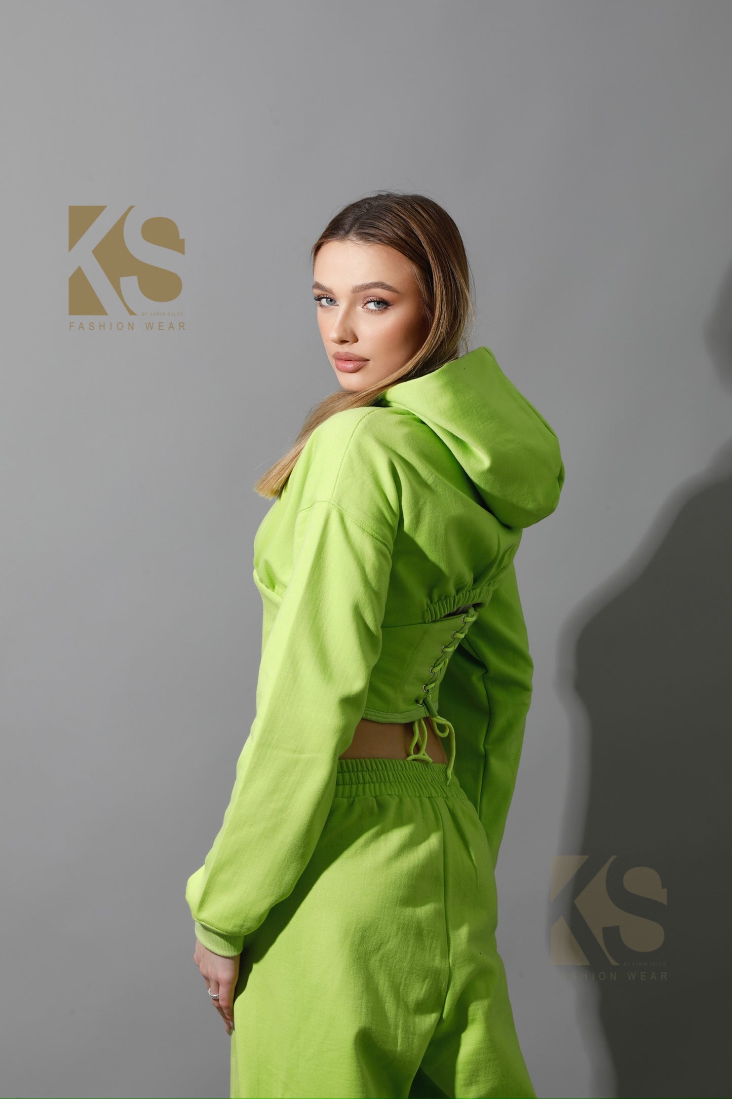 Corset Hoodie Set - Lime Green