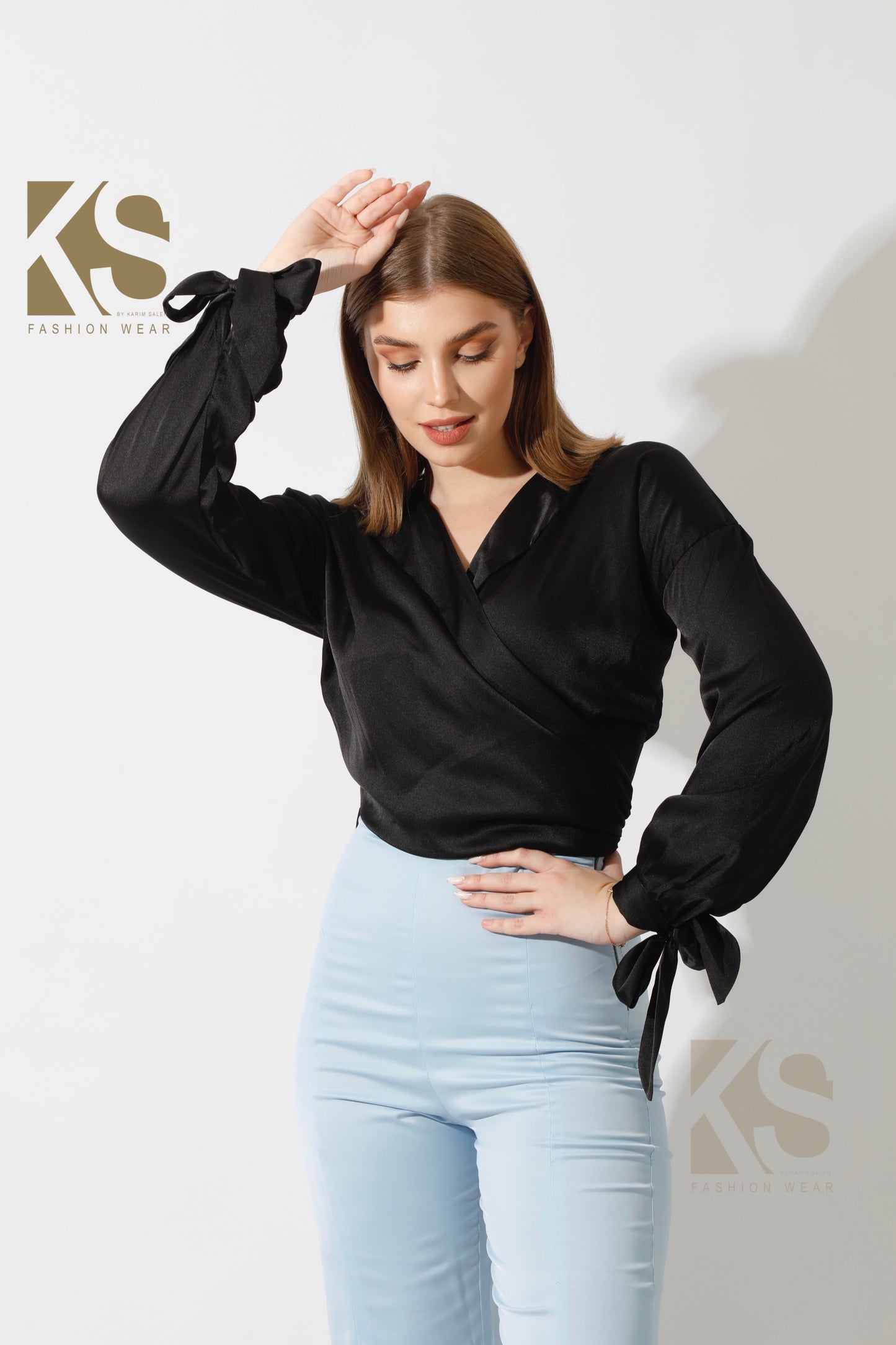 Wrap Tie Blouse - Black