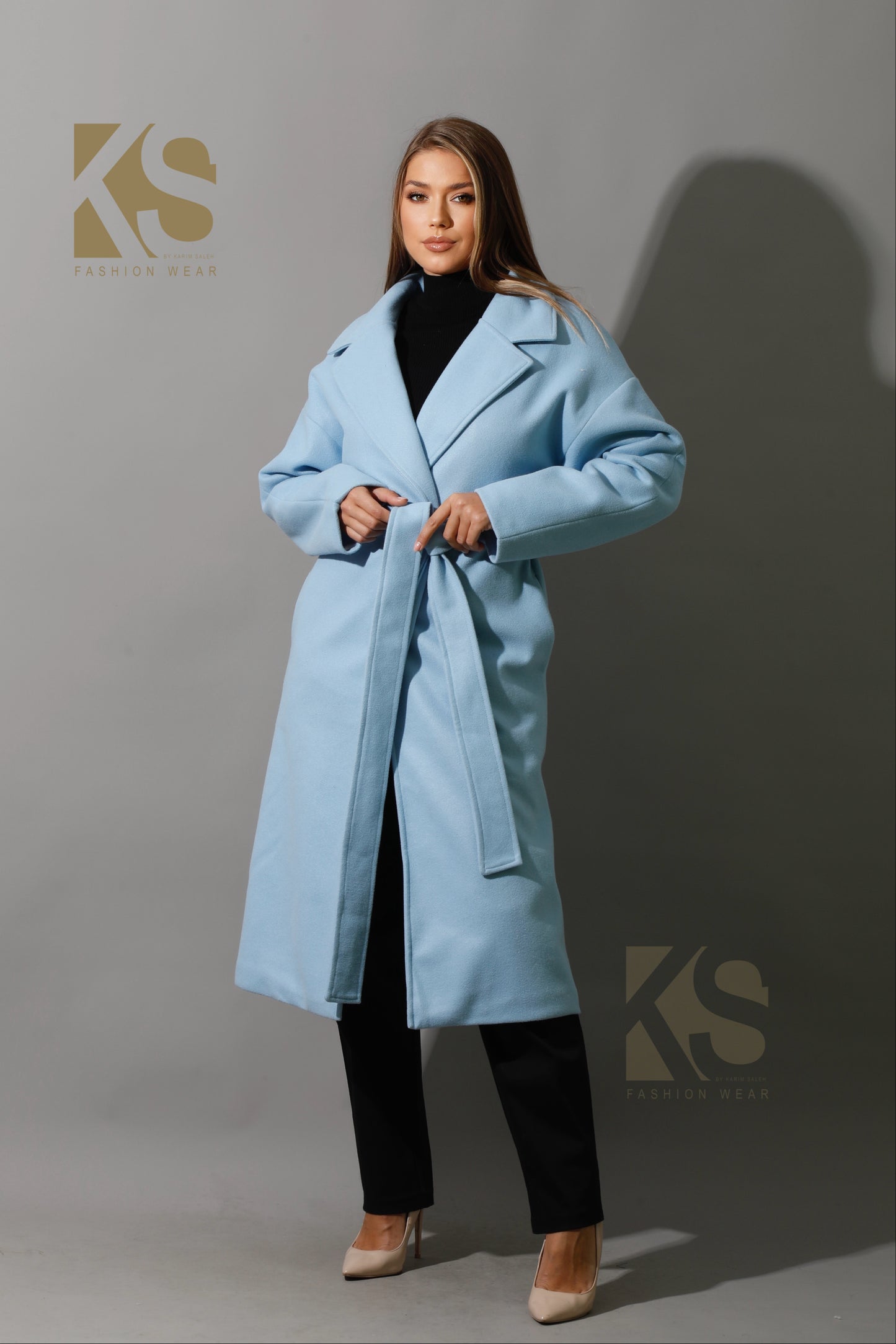 Oversized Wrapped Coat - Babe Blue