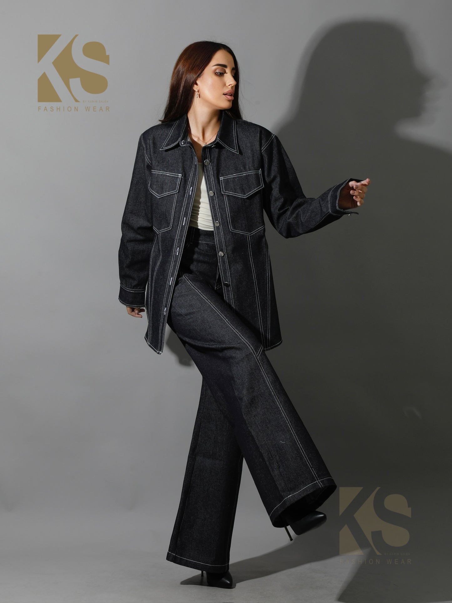 Co-Ord Jeans Cutout Shirt - Navy Blue