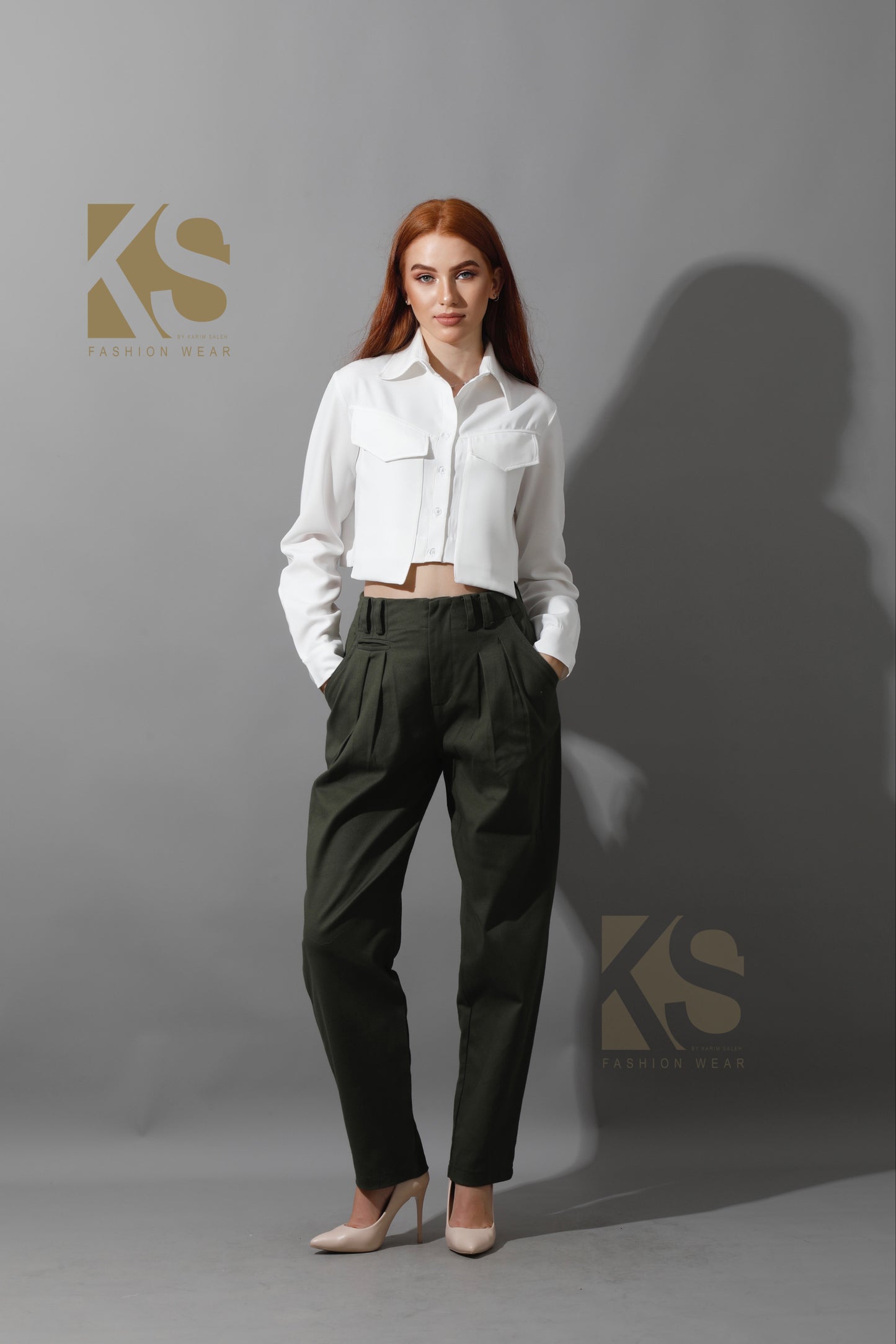 High Rise Paper-Bag Pants - Olive
