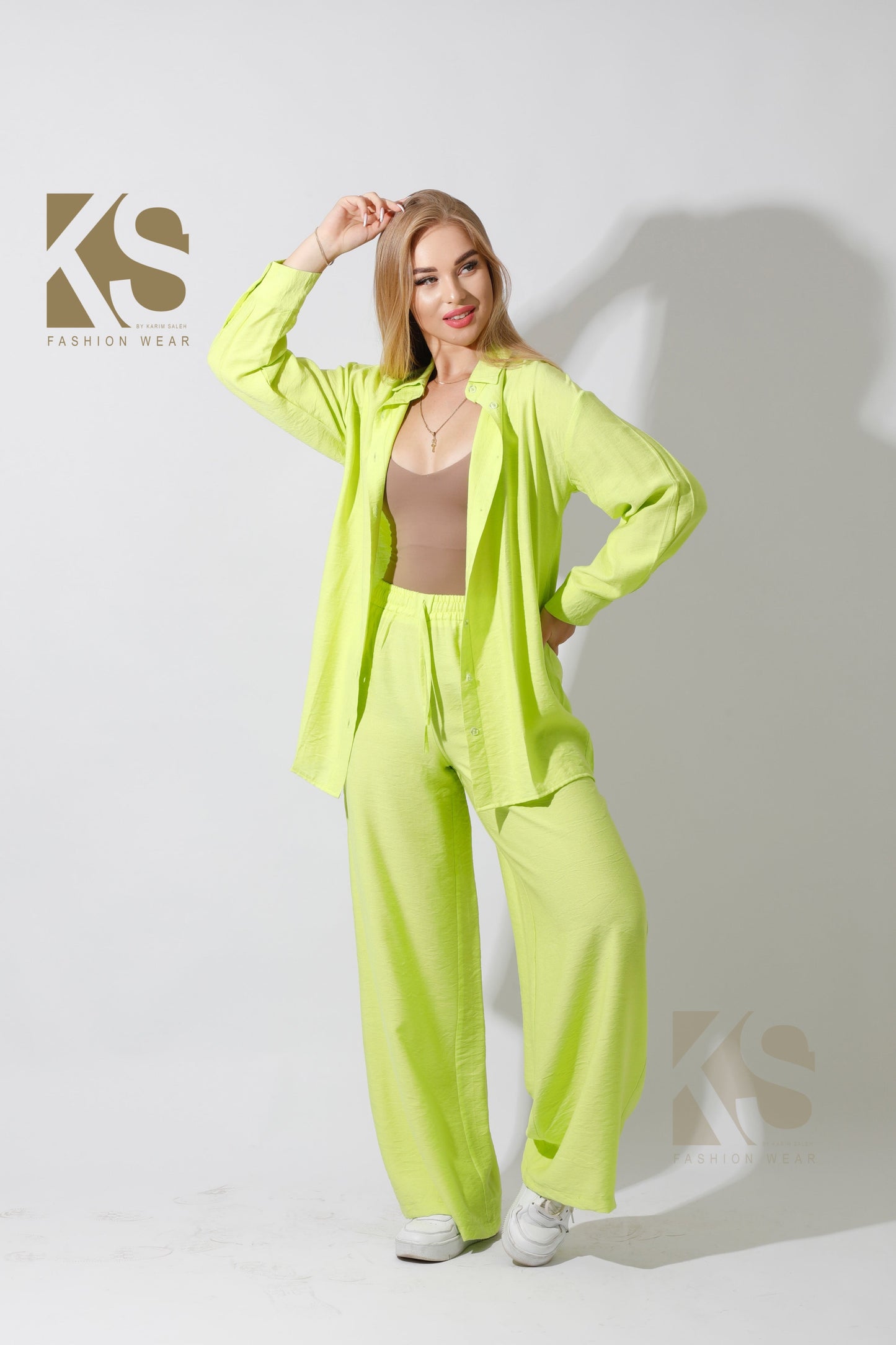Co-Ord Long Sleeves Shirt - Lime Green