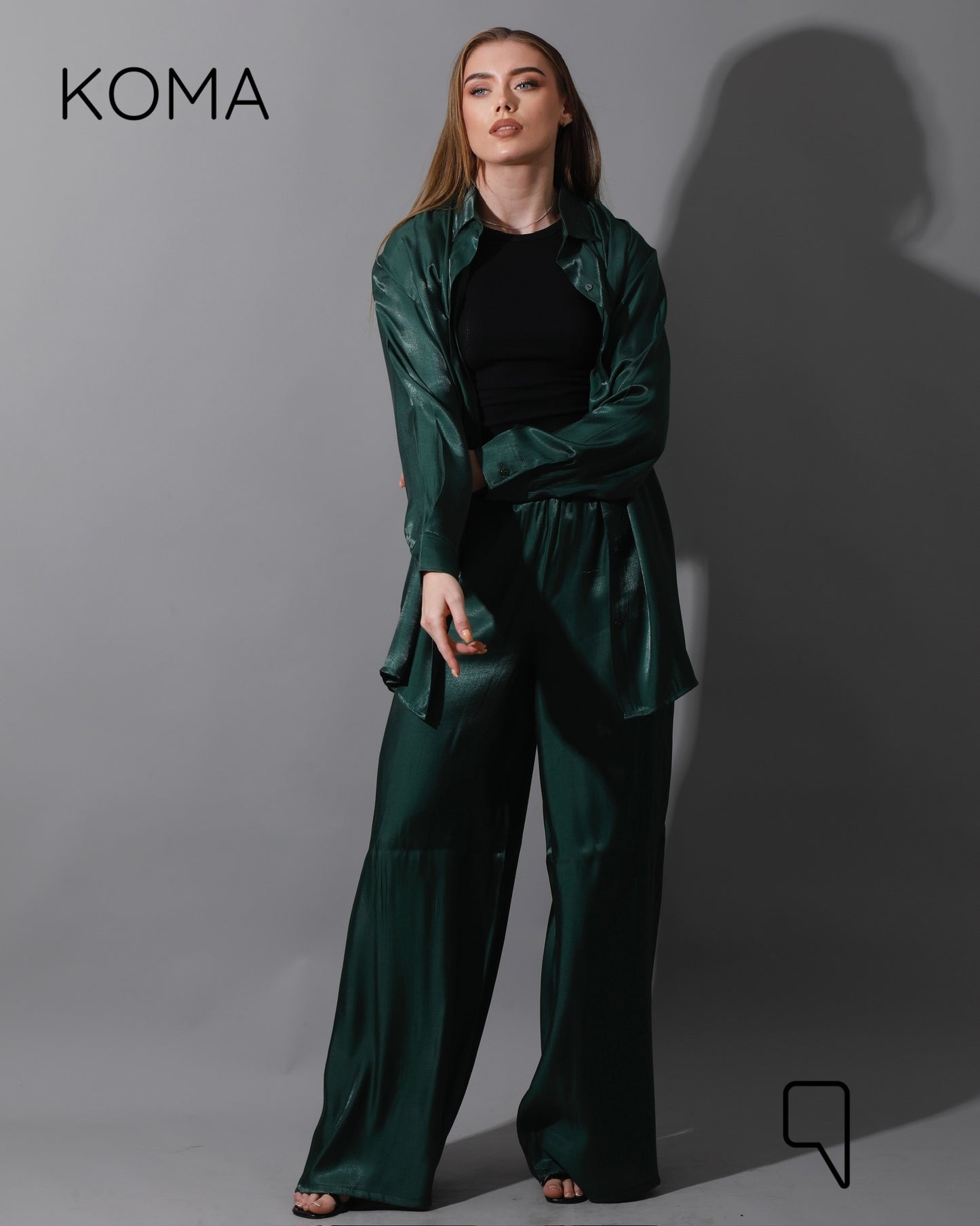 Shemer Long Shirt & Wide Leg Trousers Set - Olive