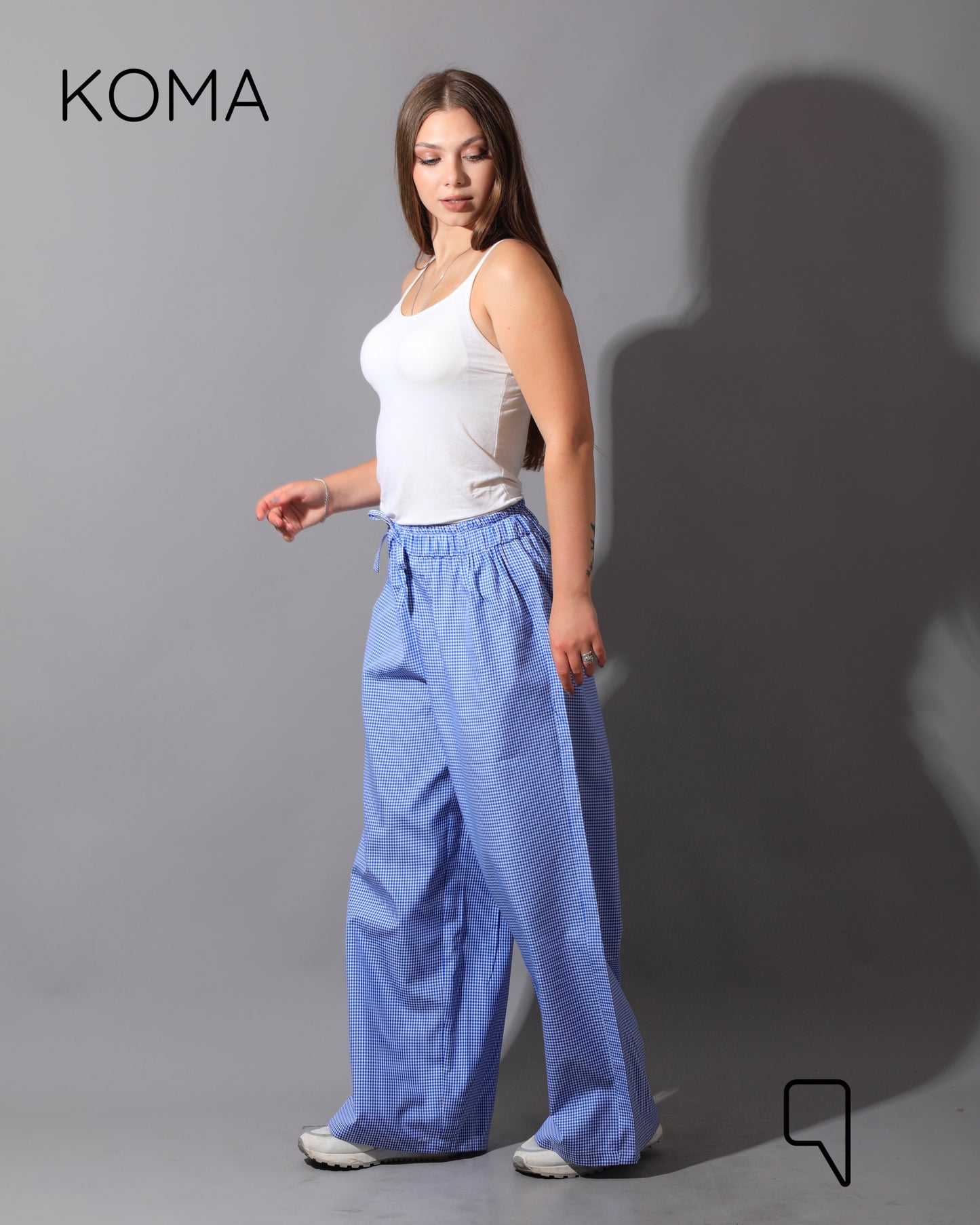 Plaid Straight Leg trousers - Plaid Baby Blue