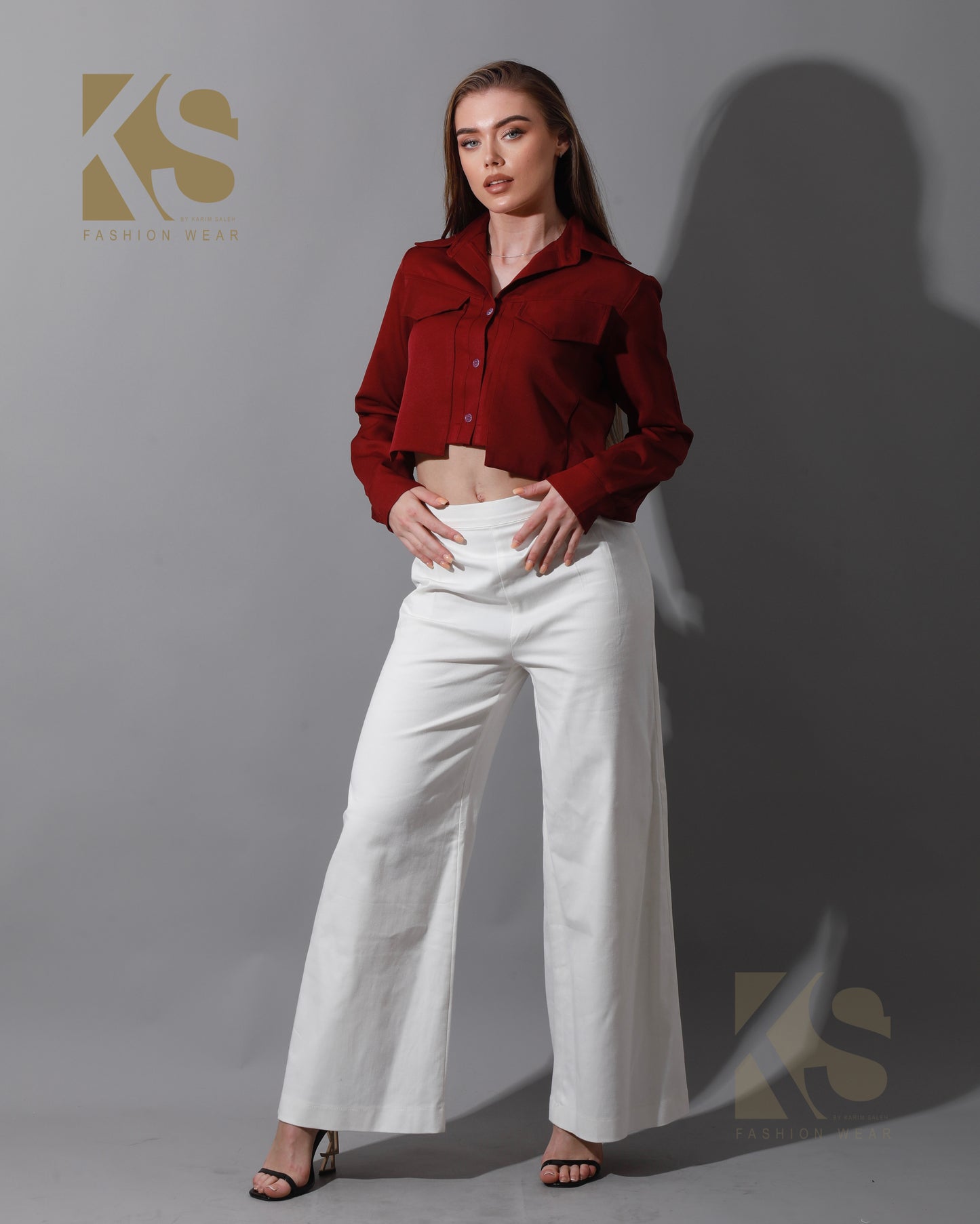 Pockets Cropped Shirt - Maroon