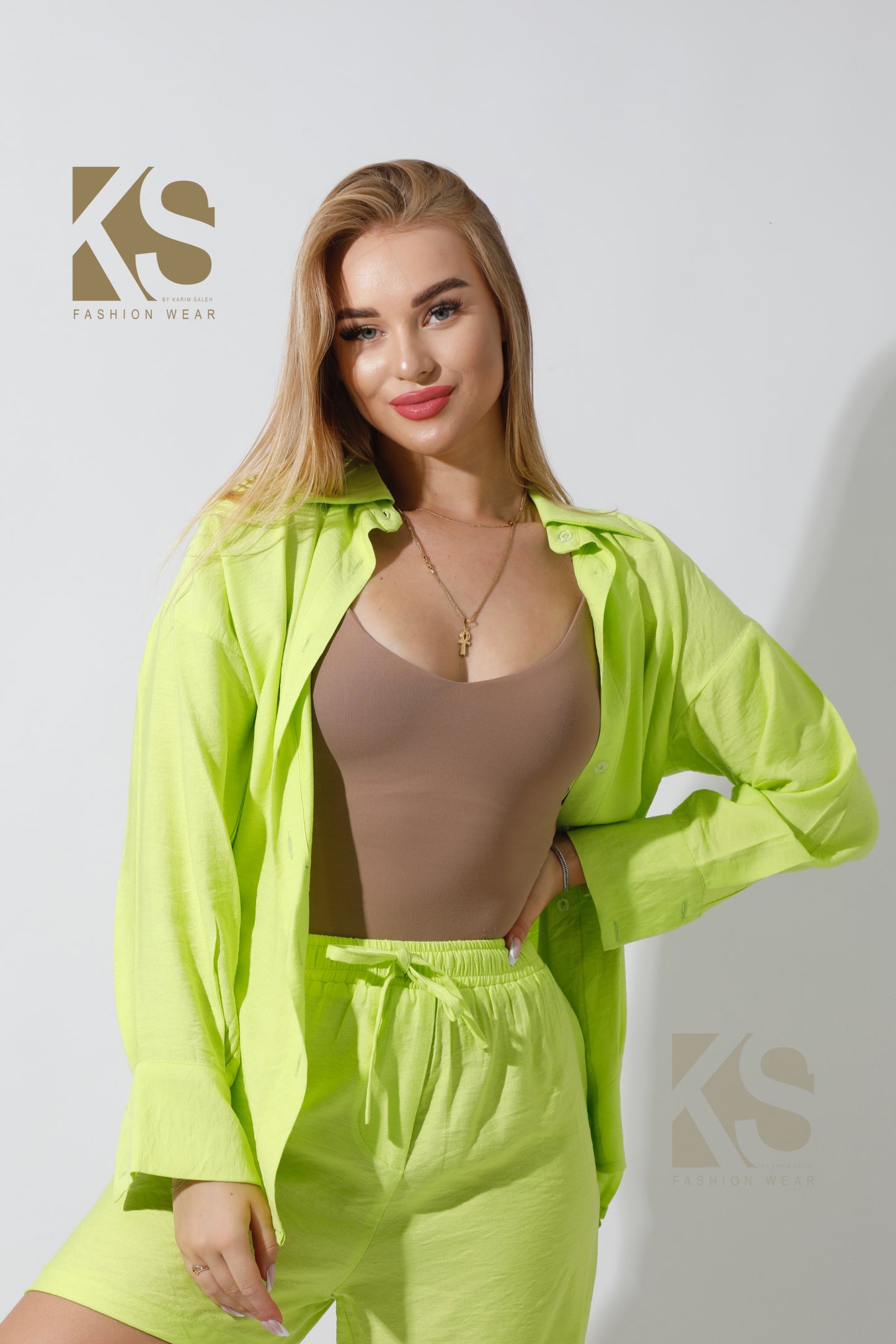 Lose Fit Shirt & Shorts Set - Lime Green